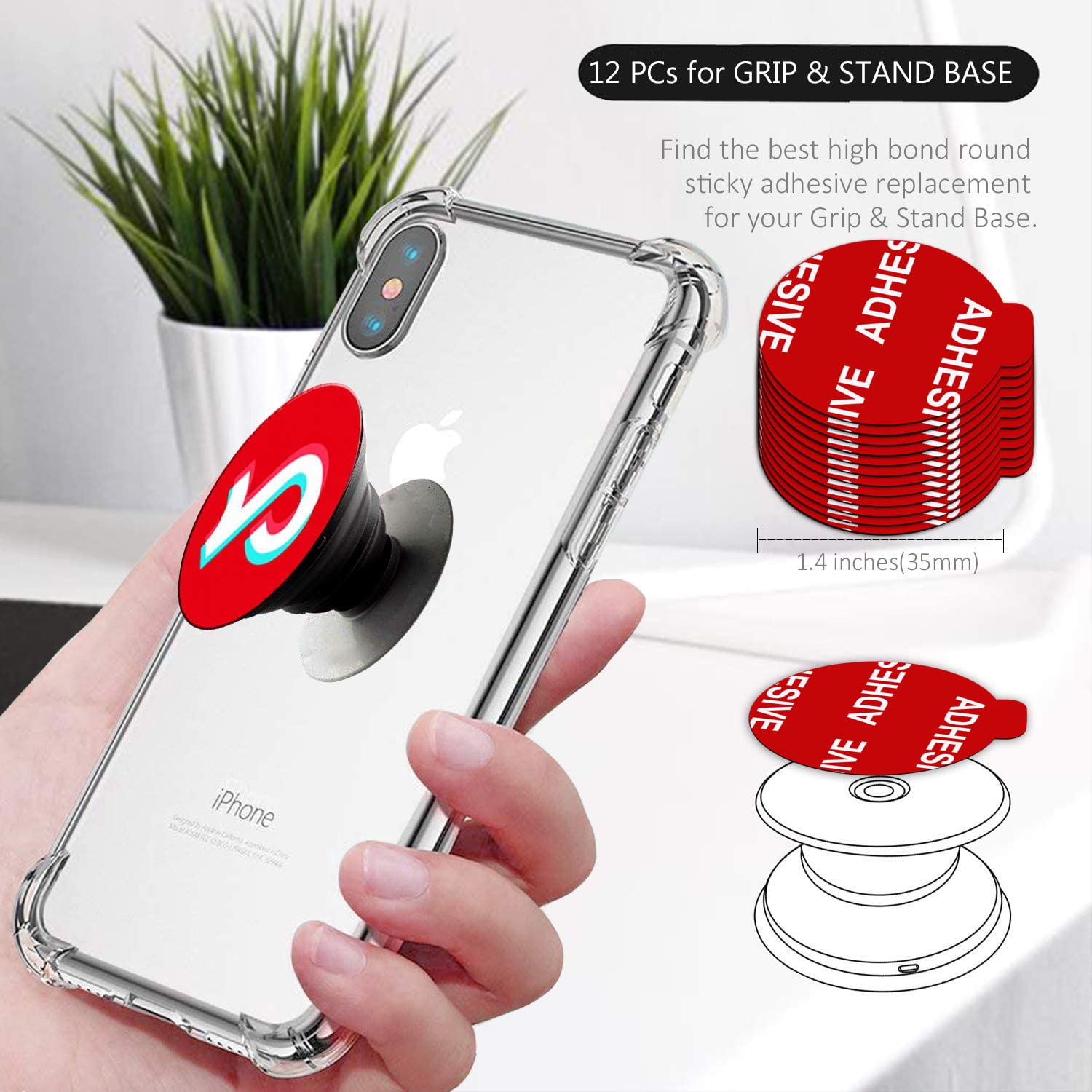 Very High Bond Sticky Adhesive, Azxyi 12 Pack Socket Sticky Adhesive Replacement Kit, 1.4 Inches Double Sided Stickers For Colla