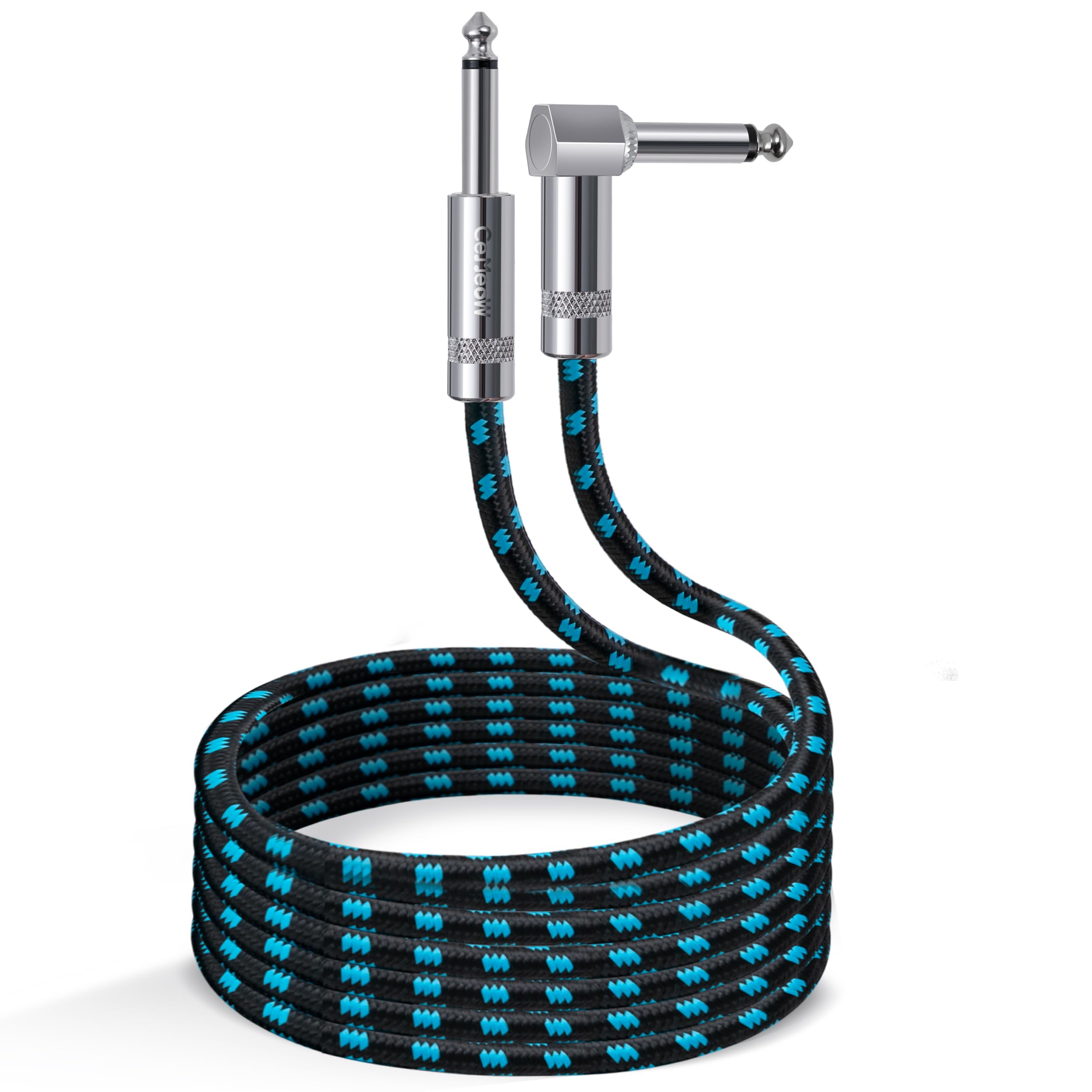 Cemeow Guitar Cable 15Ft Right Angle Guitar Amp Cord 1/4 Inch Instrument Cable With Braided Tweed And Anti Kinking Design For Gu