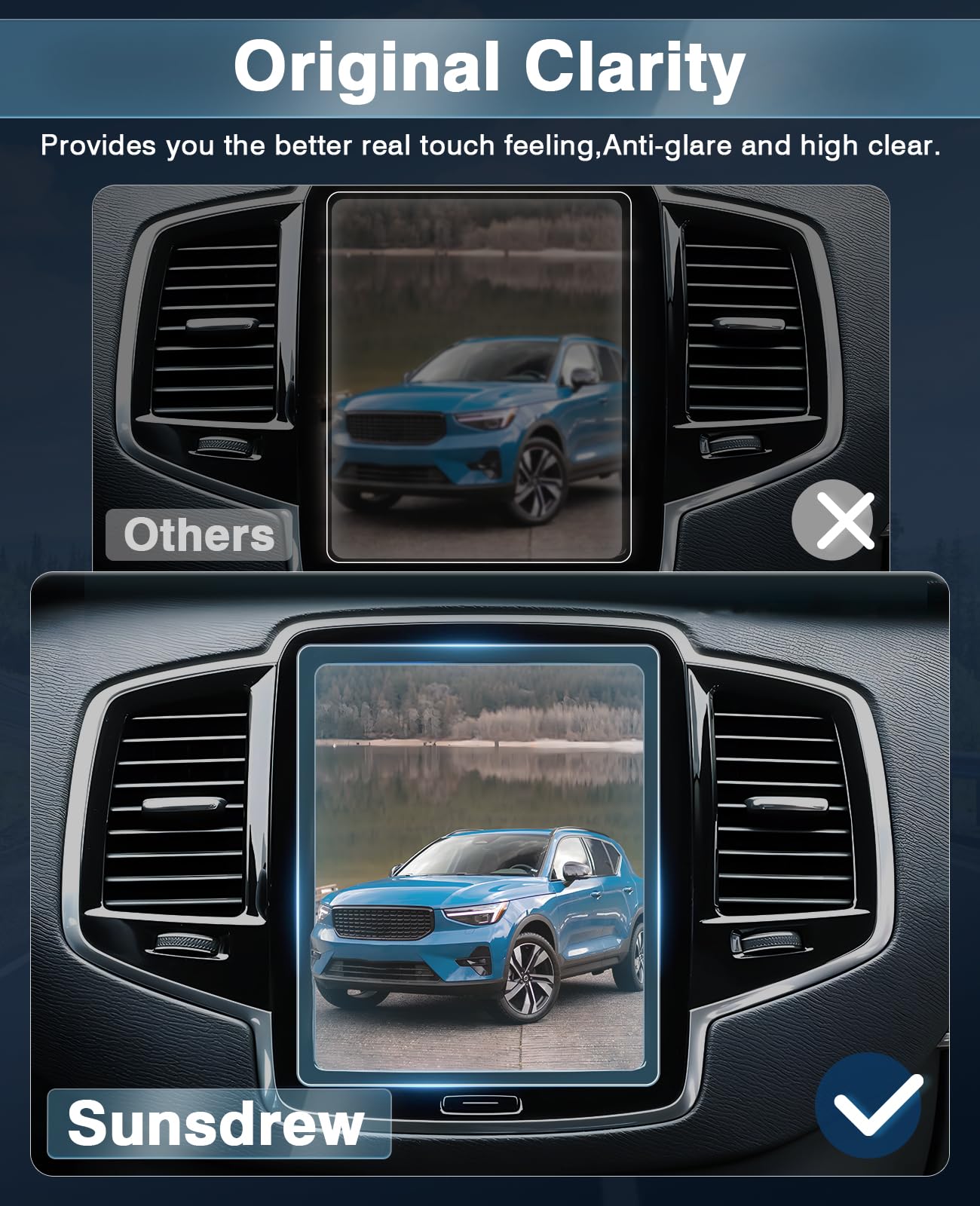 Sunsdrew 2Pcs Volvo Screen Protector For Volvo Xc40 Xc60 2018 2024/S60 S90 V60 19 24/Xc90 16 24/V90 17 24,8.7 Inch Anti Glare Tempered Glass Touchscreen Protector For Volvo Accessories Matte
