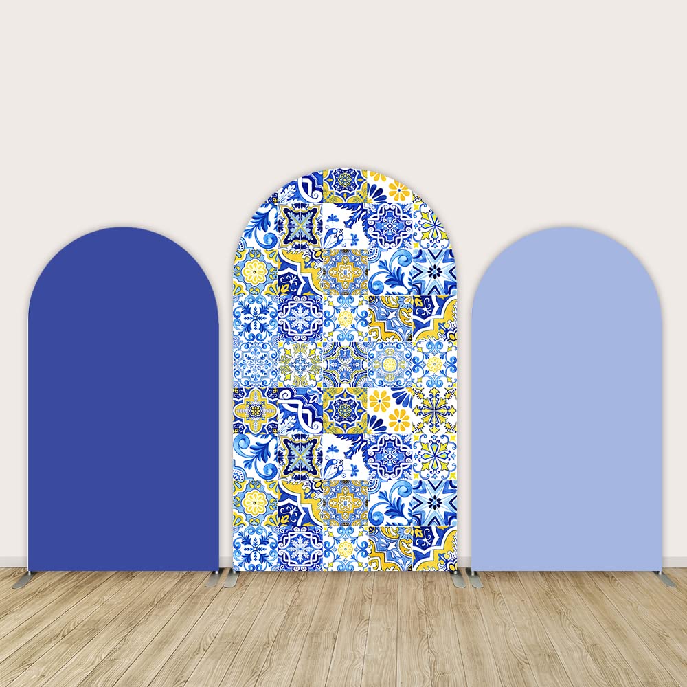 Morocco Mediterranean Arch Backdrop Cover Baby Shower Background Customize Blue Arch Chiara Party Girl Birthday Wedding Decoration 100X200Cm