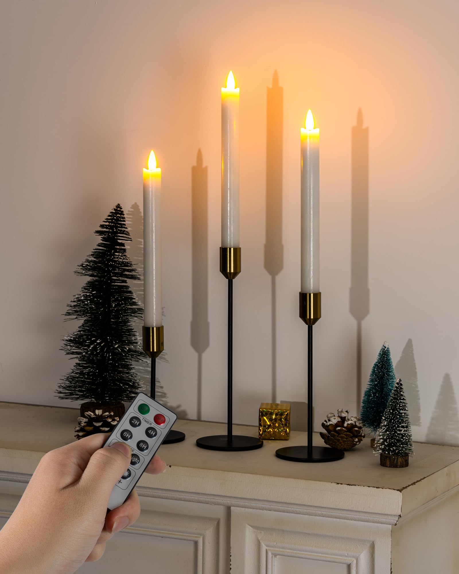 Homemory Waxy Flameless Taper Candles With Remote Timer Dimmer, Battery Operated Candlesticks Flickering, Led Window Candles Rea
