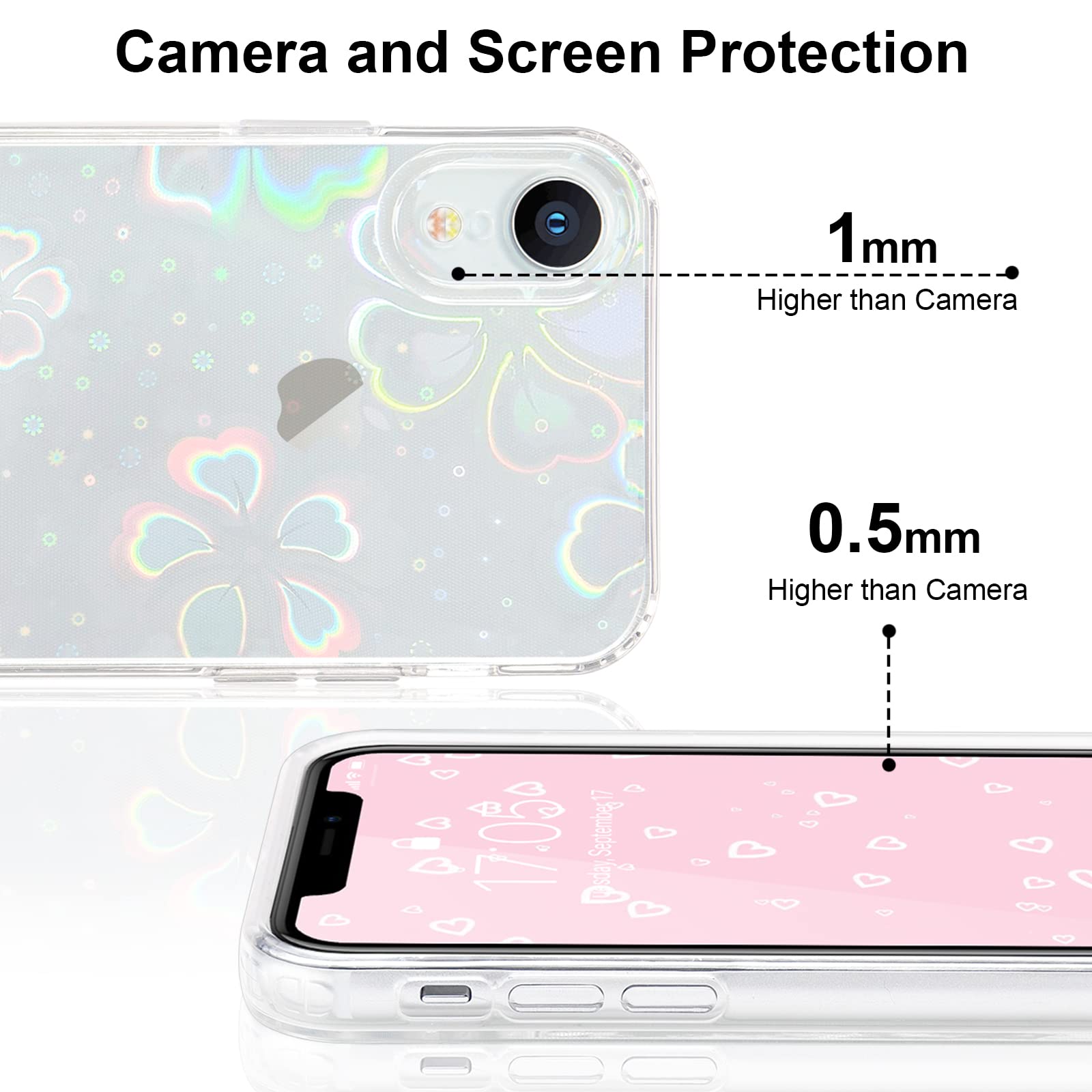 Urarssa iPhone XR Case Clear Laser Bling Glitter Flower Pattern Soft TPU Shockproof