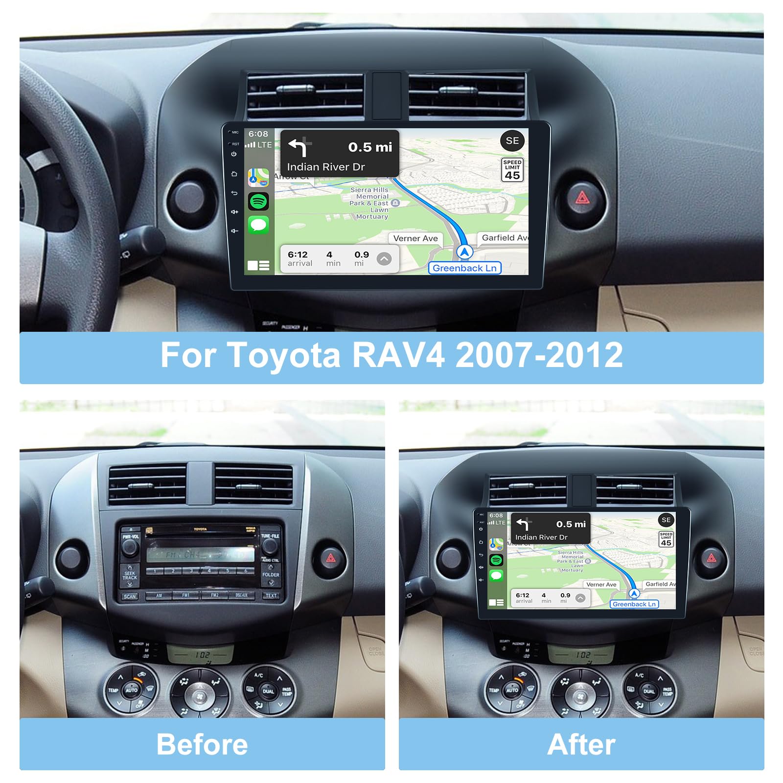 [2G+32G] Car Radio For Toyota Rav4 2007 2008 2009 2010 2011 2012, 10.1 Inch Android Touch Screen Stereo, Carplay/Android Auto/Mi
