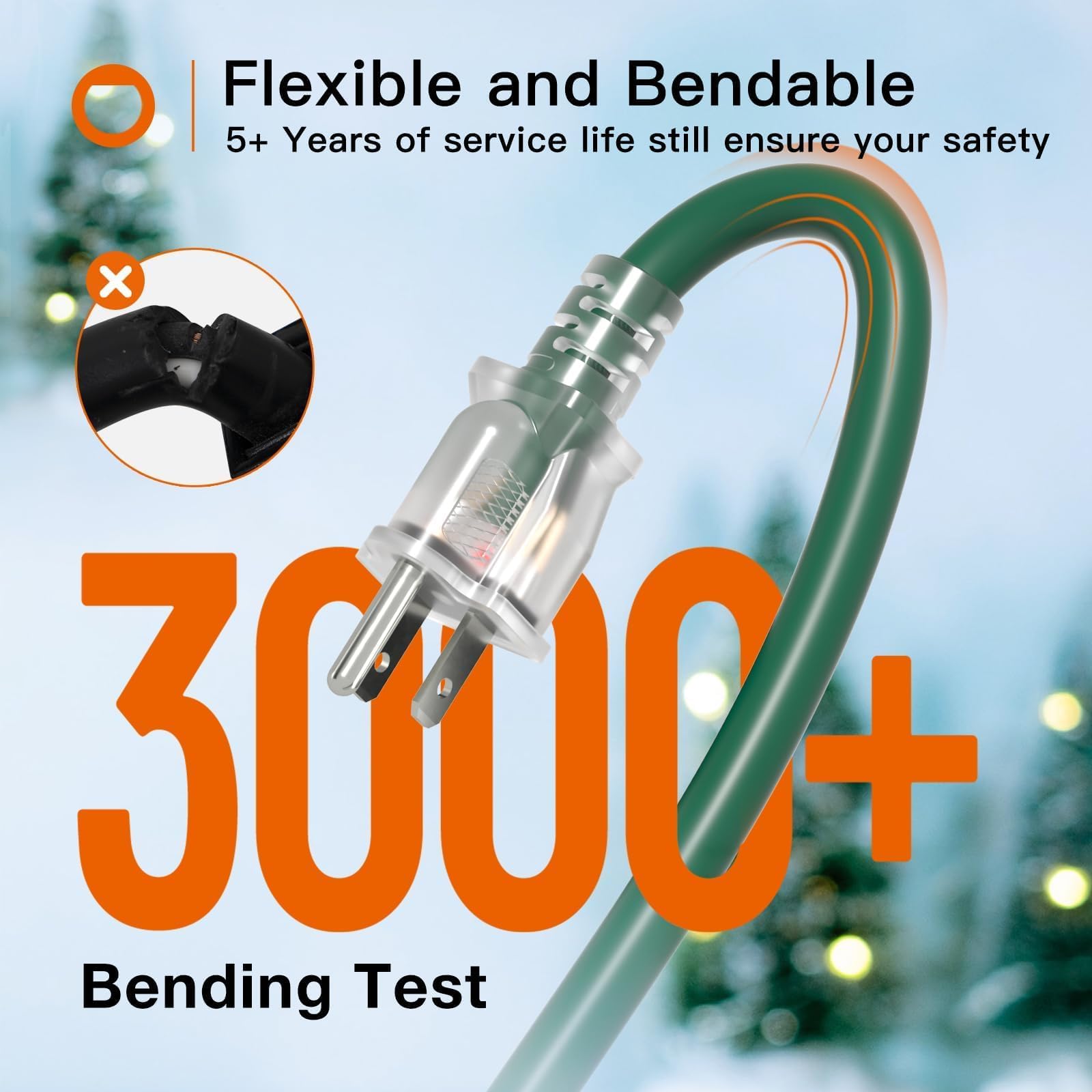 Addlon 27Ft Outdoor Extension Cord With Multiple Outlets, 1 To 3 Splitter Total 27Ft(Max Length 15Ft From End To End), 16/3 Sjtw