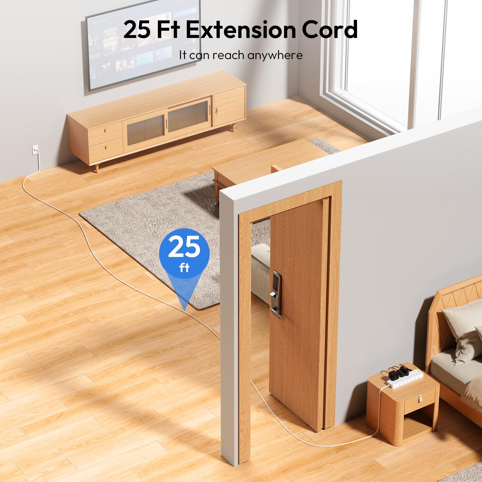 24 Widely Outlets Extension Cord 25 Ft Ntonpower Long Extension Cord Surge Protector With 4 Usb Ports,15A/1875W Power Strips Wit