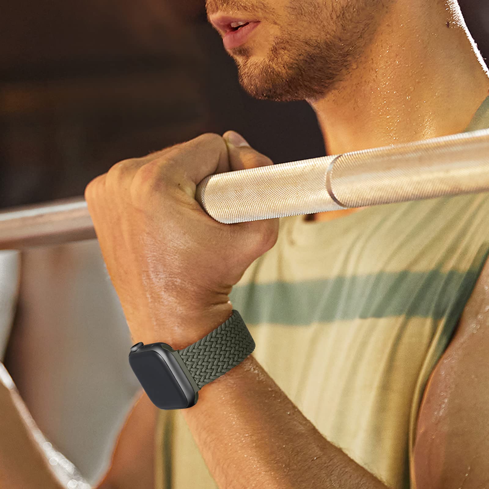 Daqin 4 Pack Braided Solo Loop Bands Compatible With Apple Watch Band 44Mm 45Mm 46M 49Mm Men, Adjustable Stretchy Nylon Band Ela