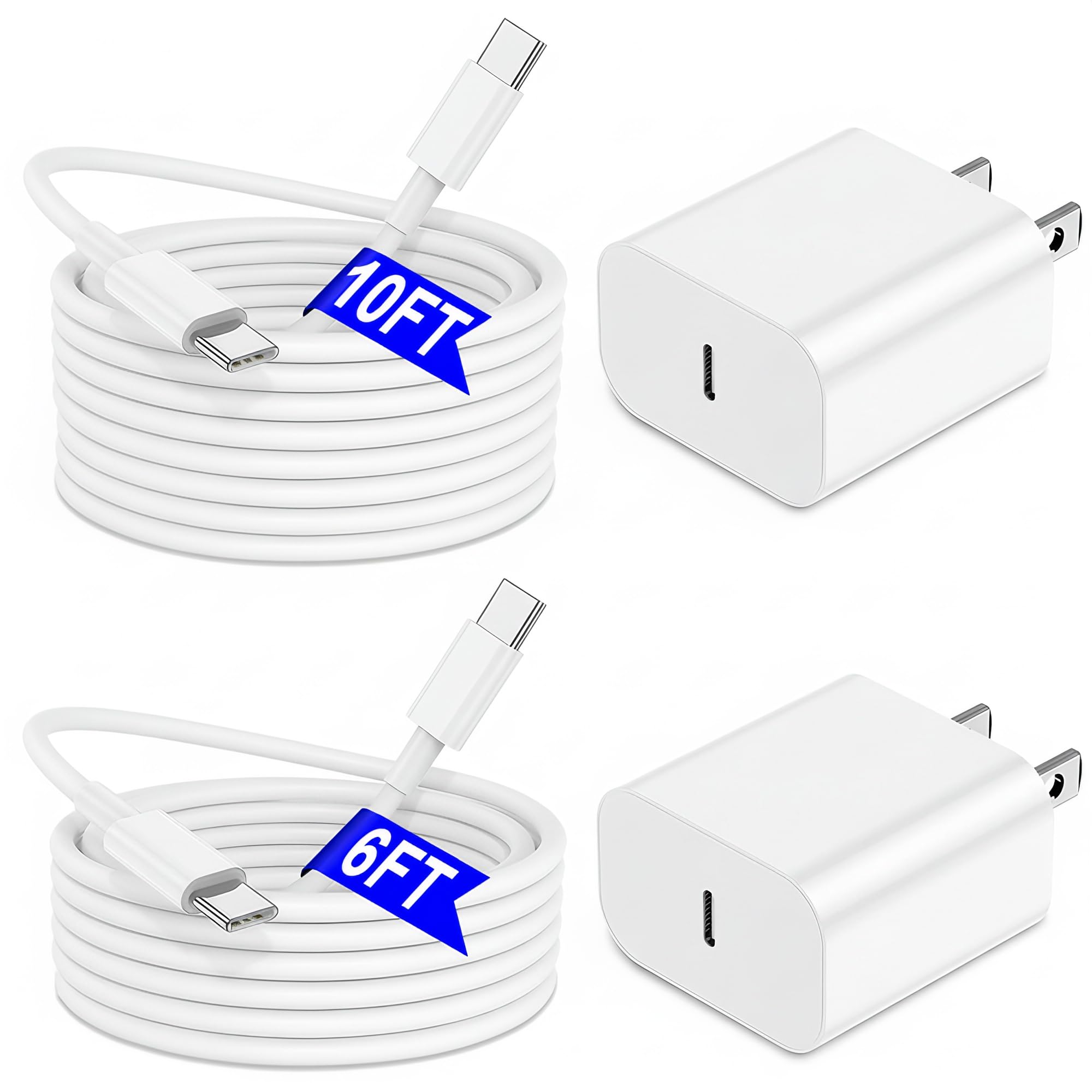 iPhone 17 16 15 Charger Fast Charging 6FT+10FT Cable, 20W USB C Charger, USBC Wall Charger for i Phone 17 Air 16 16e/16 Pro/16 P