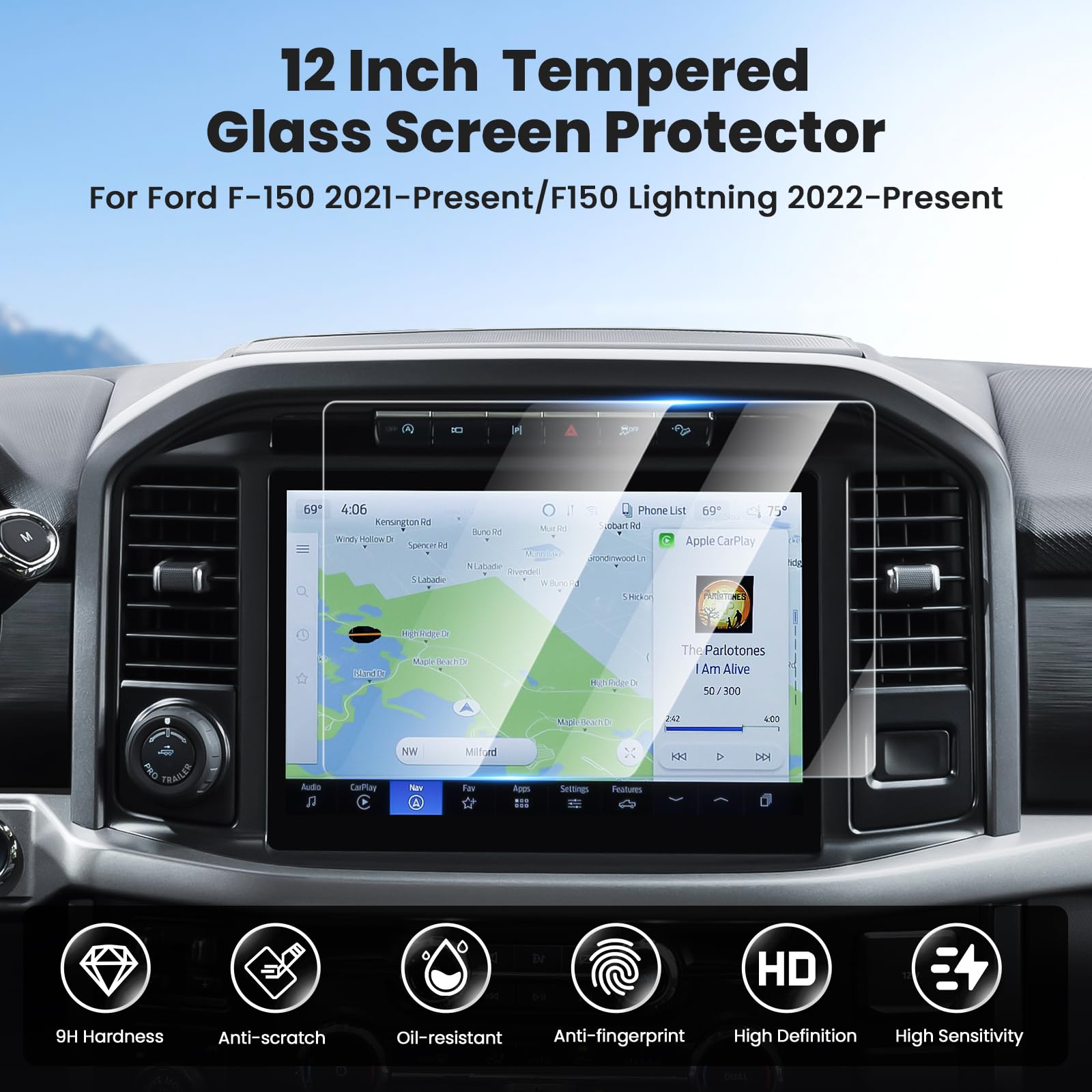 Canvcle Screen Protector For Ford F 150 2021 2024 2025/F150 Lightning 2022 2024 2025, 12 Inch Touch Screen Protector Tempered Gl