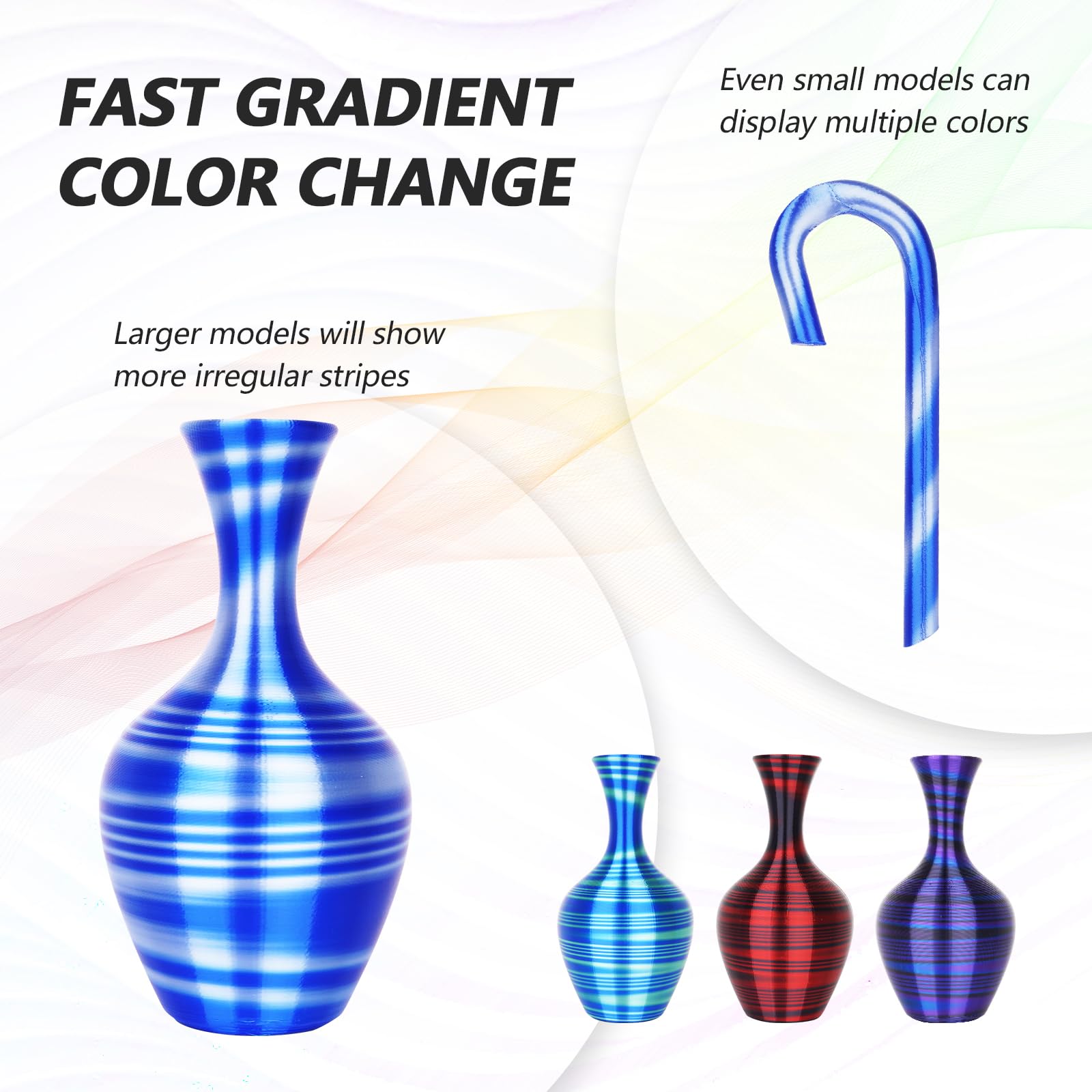 Amolen Silk Pla 3D Printer Filament Bundle, Multicolor Rainbow Pla 1.75Mm, Shiny Fast Color Change Pla Irregular Stripes 3D Prin