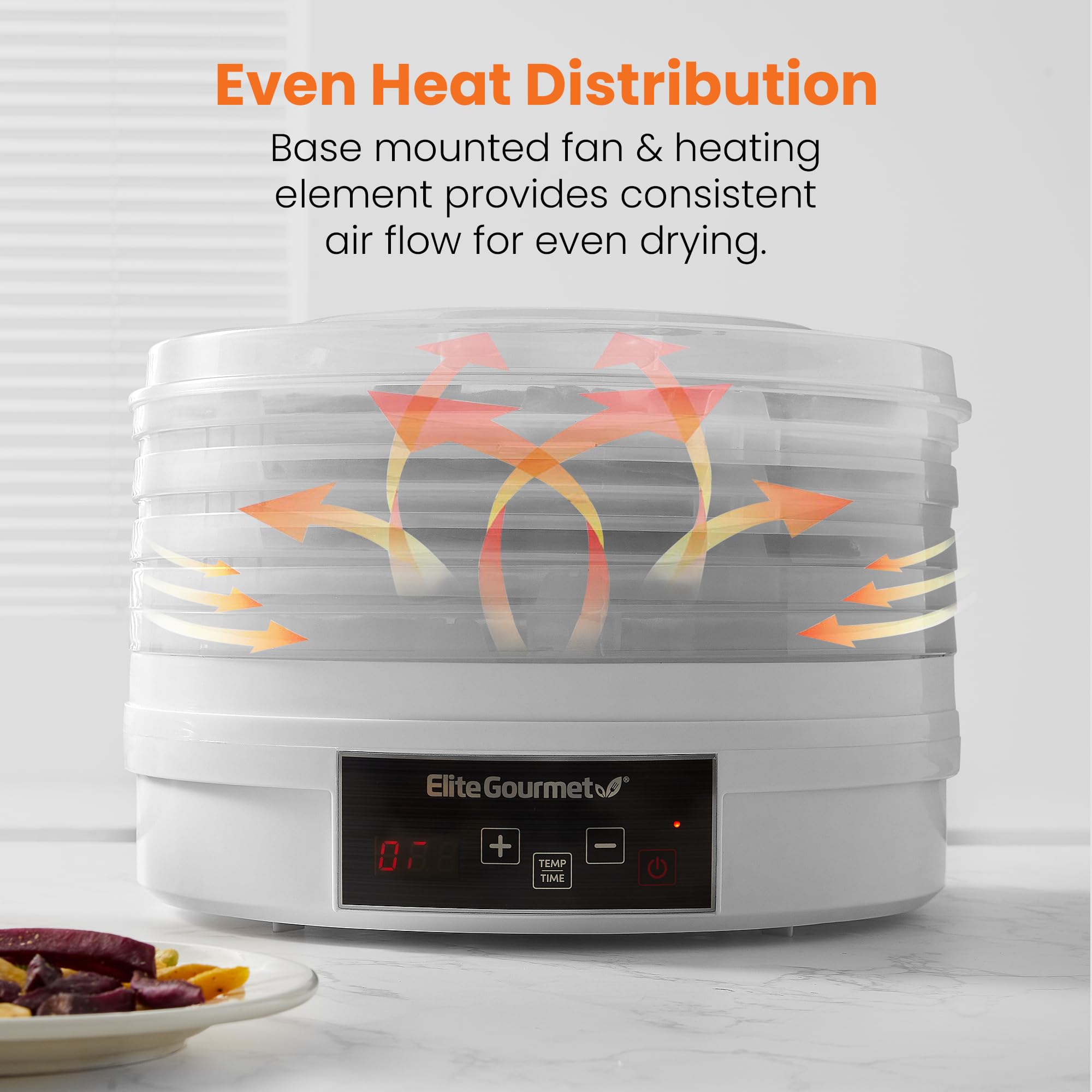 Elite Gourmet Efd770Wd Digital Food Dehydrator With 5X12.5    Bpa Free Trays, Adjustable 48 Hr Timer And Temperature From 95~158