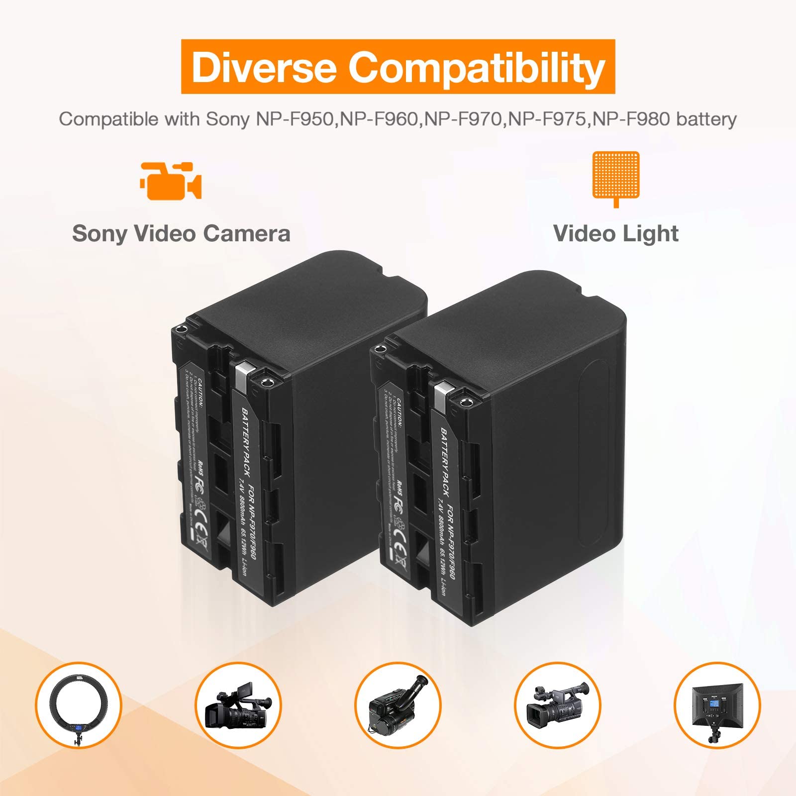 Np F970 Battery (2 Pack,8800Mah) And Dual Usb Charger For Sony Npf970 F75 0F550 F570 F980 F330,Sony Handycams, Sony Ccd Sc55,Tr5