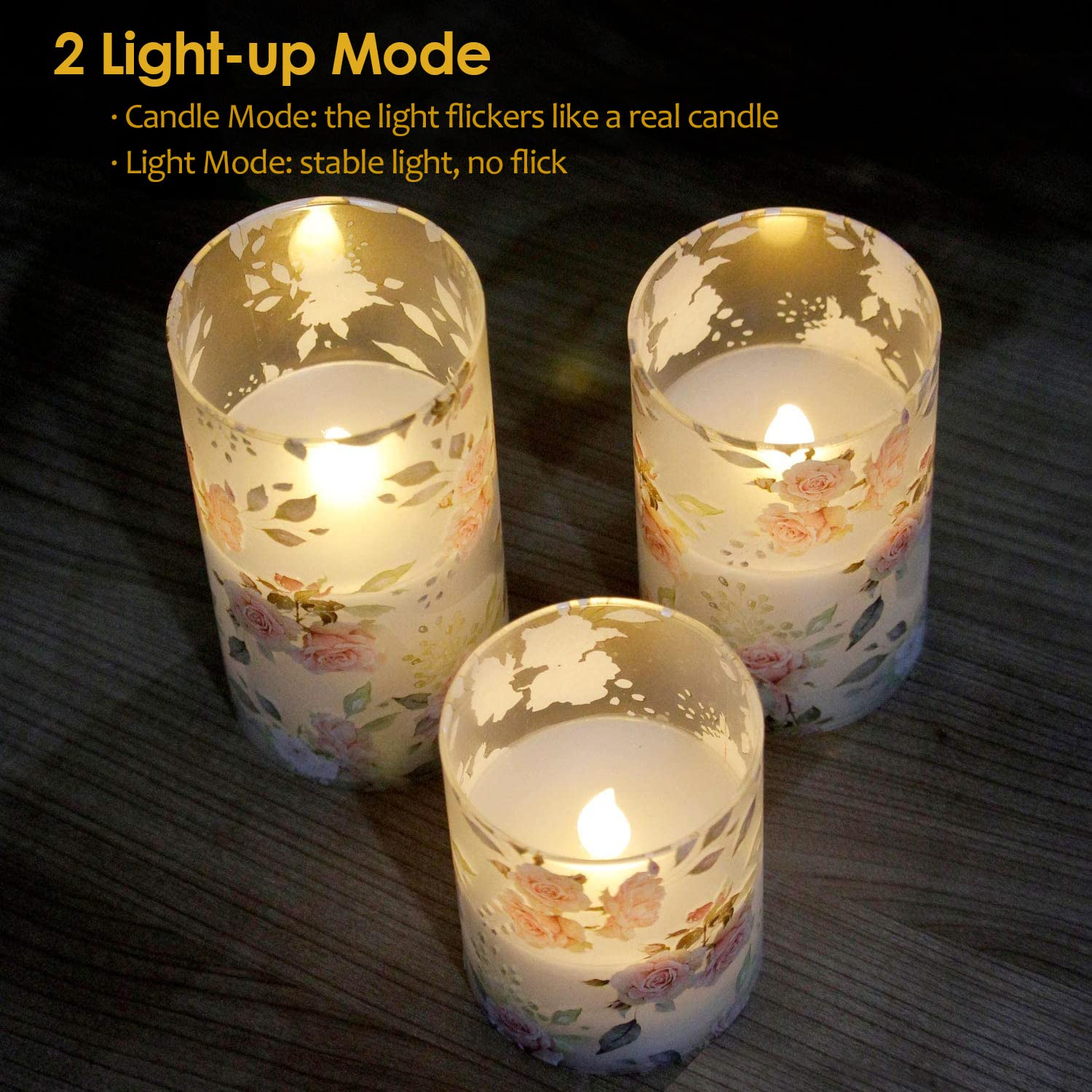 Gorge Moment Rose Flameless Candles Love Theme Battery Operated Glass Effect Flickering Led Candle With Remote Timer Pink Flower