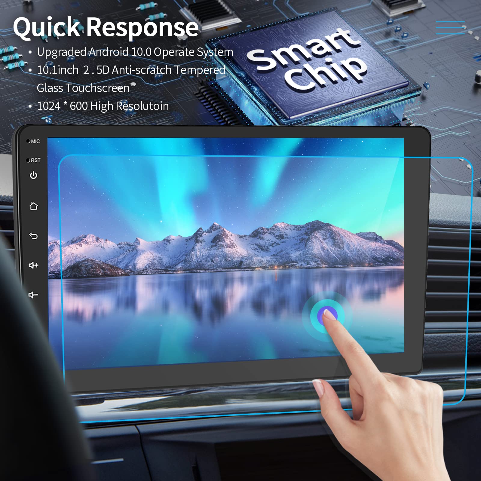 Podofo Android Car Stereo Double Din 10.1 Inch Car Radio 2.5D Hd Touchscreen Head Unit With Bluetooth Gps Support Wifi Fm Radio Dual Usb Mirror Link Swc + Backup Camera