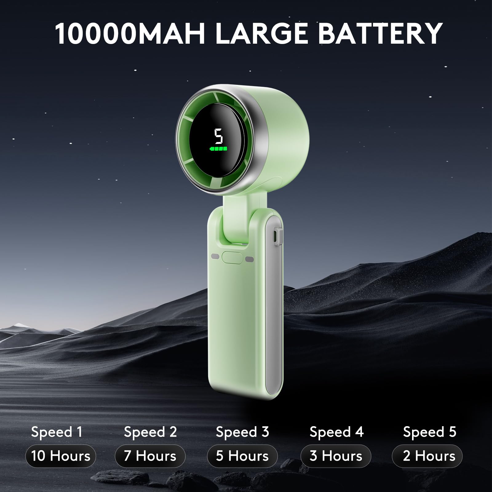 Pymoji Foldable Handheld Fan, Portable High Speed Rechargeable 10000Mah Mini Turbo Fan, Digital Display, 5 Speed Adjustable Pers