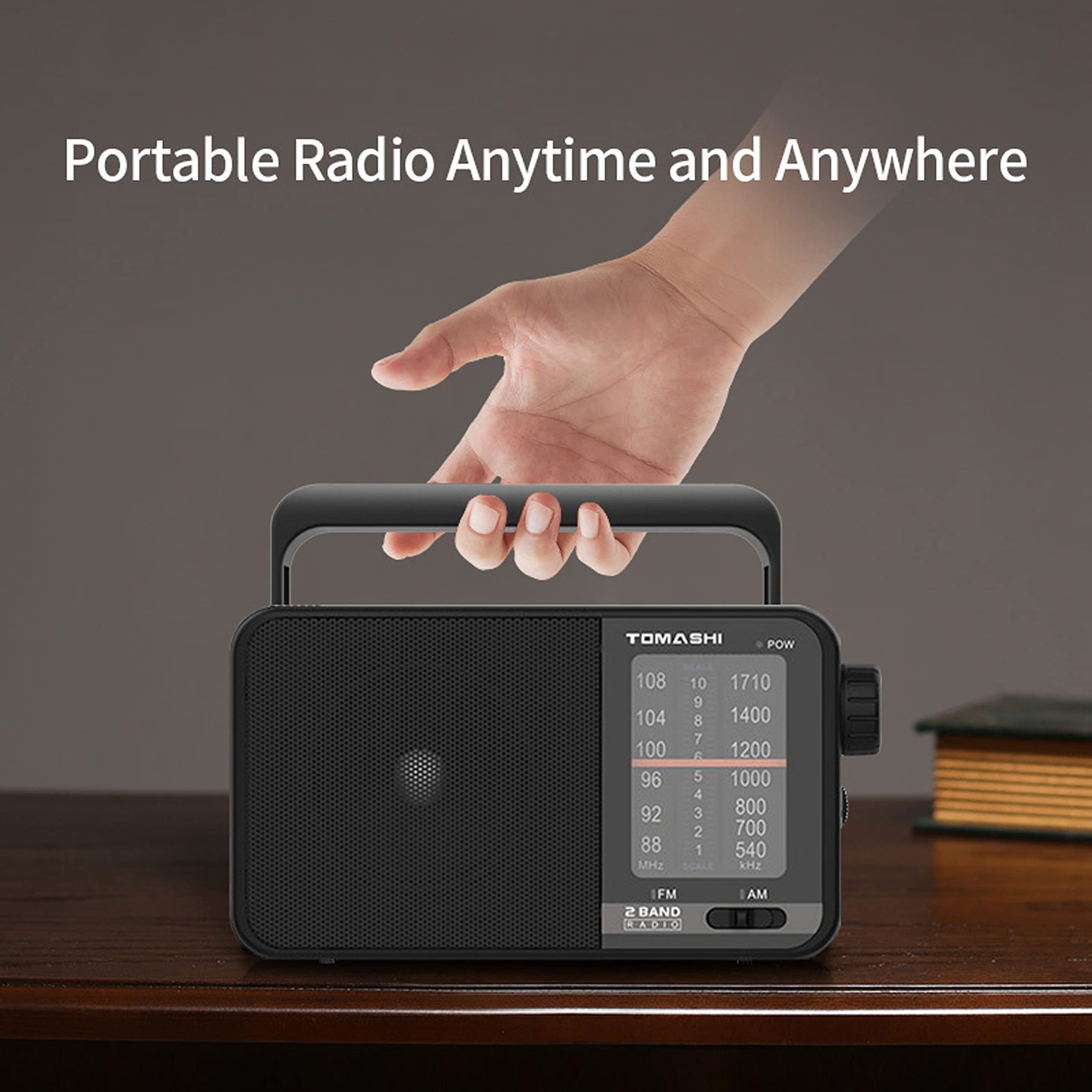 Tomashi Portable Radio Am Fm,Transistor Radio With Best Reception,Large Tuning Knob,Battery Operated By 3 D Cell Batteries Or Ac