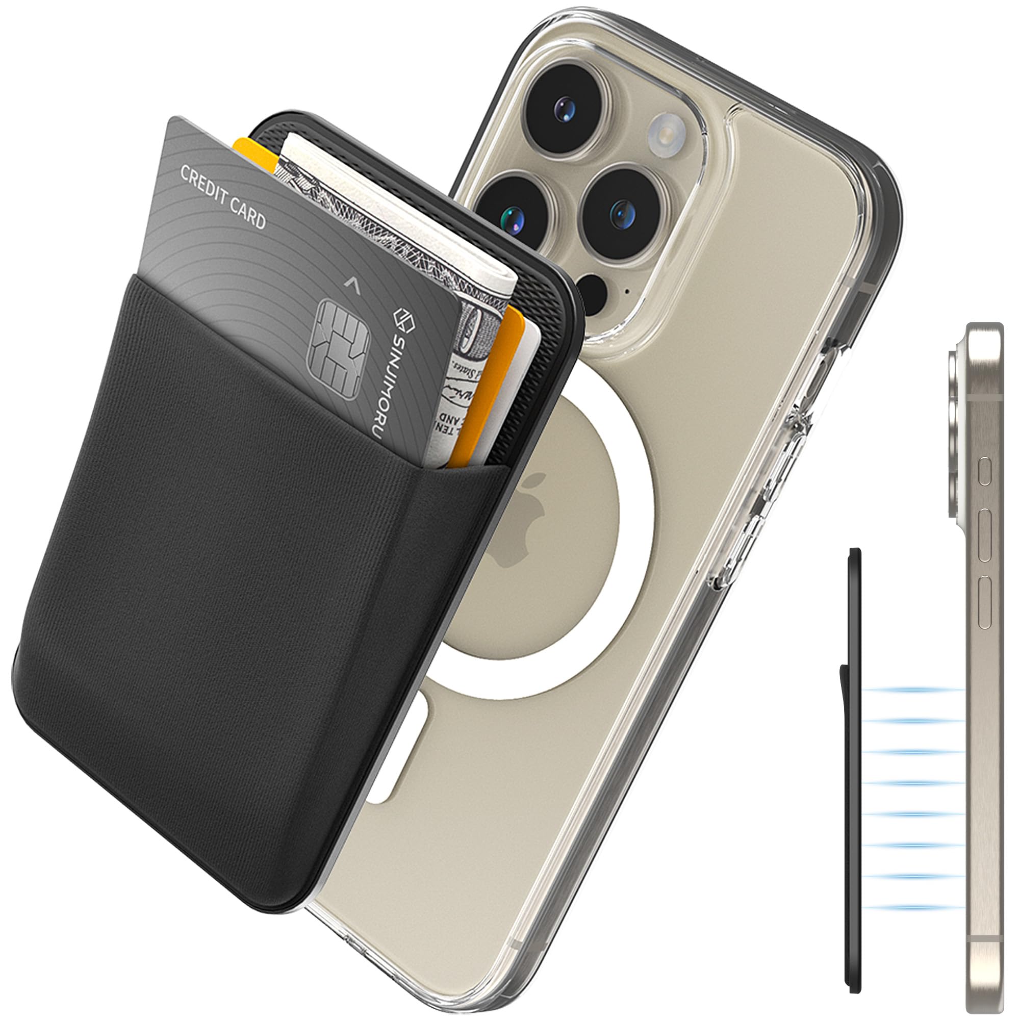 Sinjimoru for MagSafe Wallet Stretchy Lycra Fabric 2600G Secure Magnetic Strength Minimalist Wallet Compatible with iPhone 16 15