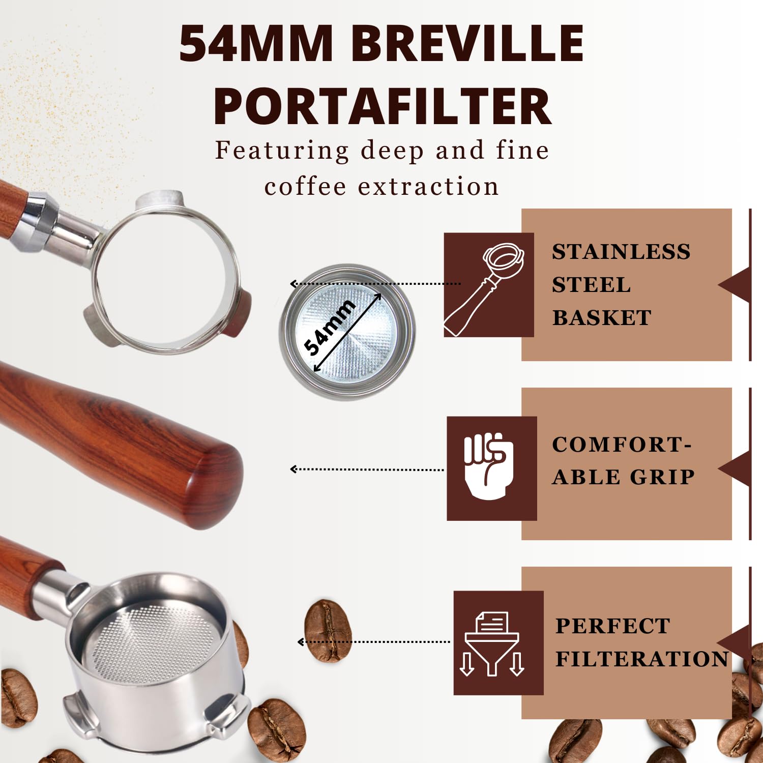 Espresso 54Mm Bottomless Portafilter   Fits 54 Mm Breville Machines   Stainless Steel With Filter Basket  Espresso Machine Acces