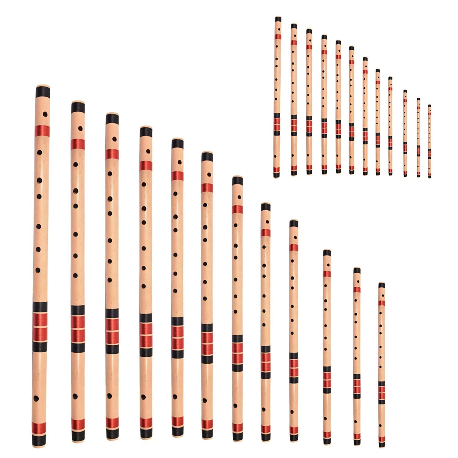 ShivZ Muzic Flutes, Complete Set Of 24 Flutes (12 Medium & 12 Base), Premium Bansuri (With Written Manual & Bag)
