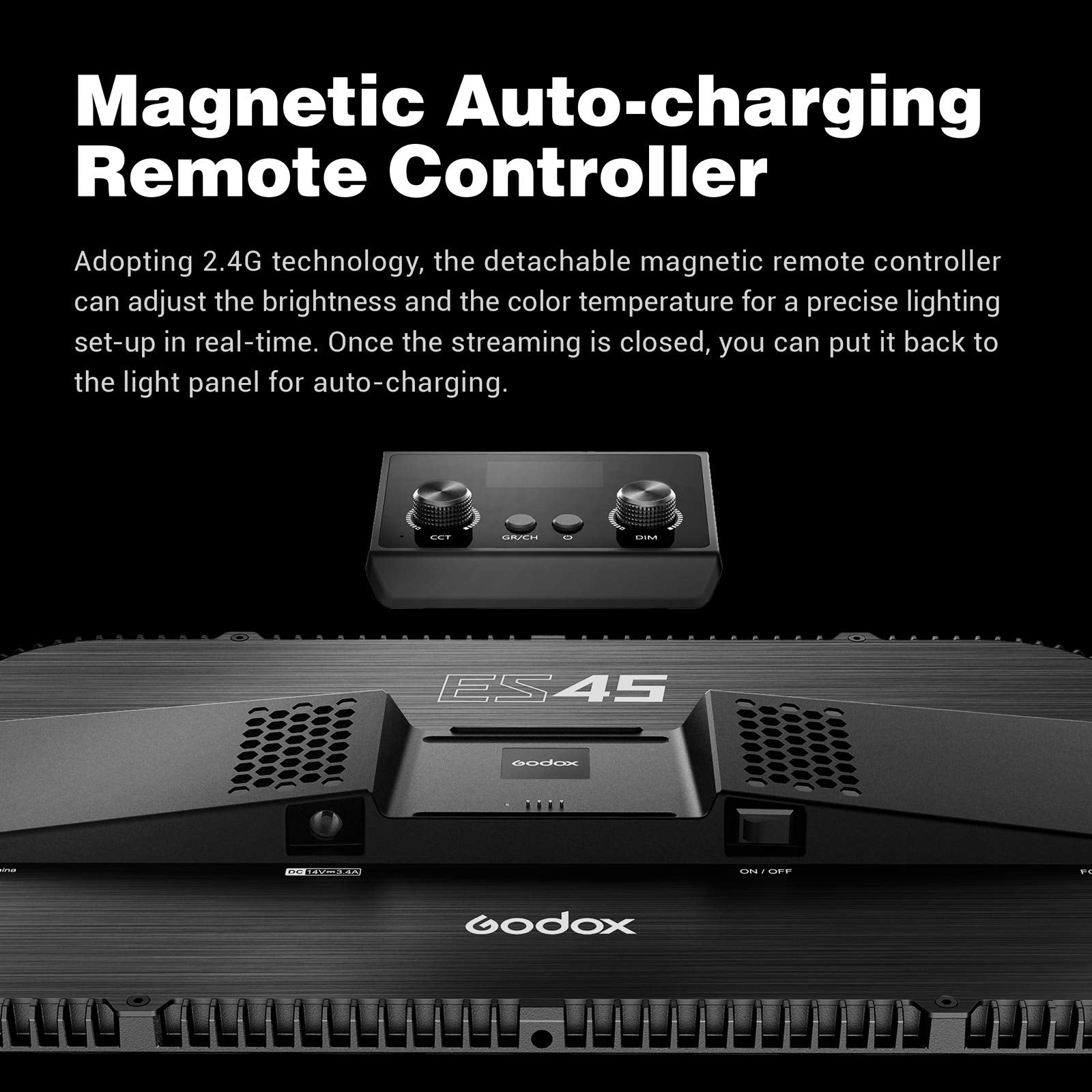 Godox Es45 Key Light,Led Video Light With Extendable Desk Stand,2.4G Wireless Control,0 100% Brightness & 2800 6500K Color Tempe