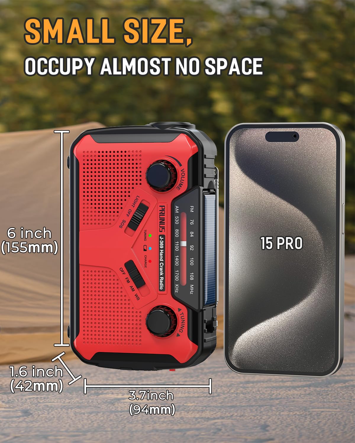 Prunus J 369 11100Mwh Emergency Weather Radio, Aa Batteries/Hand Crank/Solar/Usb Charging, Noaa/Am/Fm, Led Flashlight And Readin