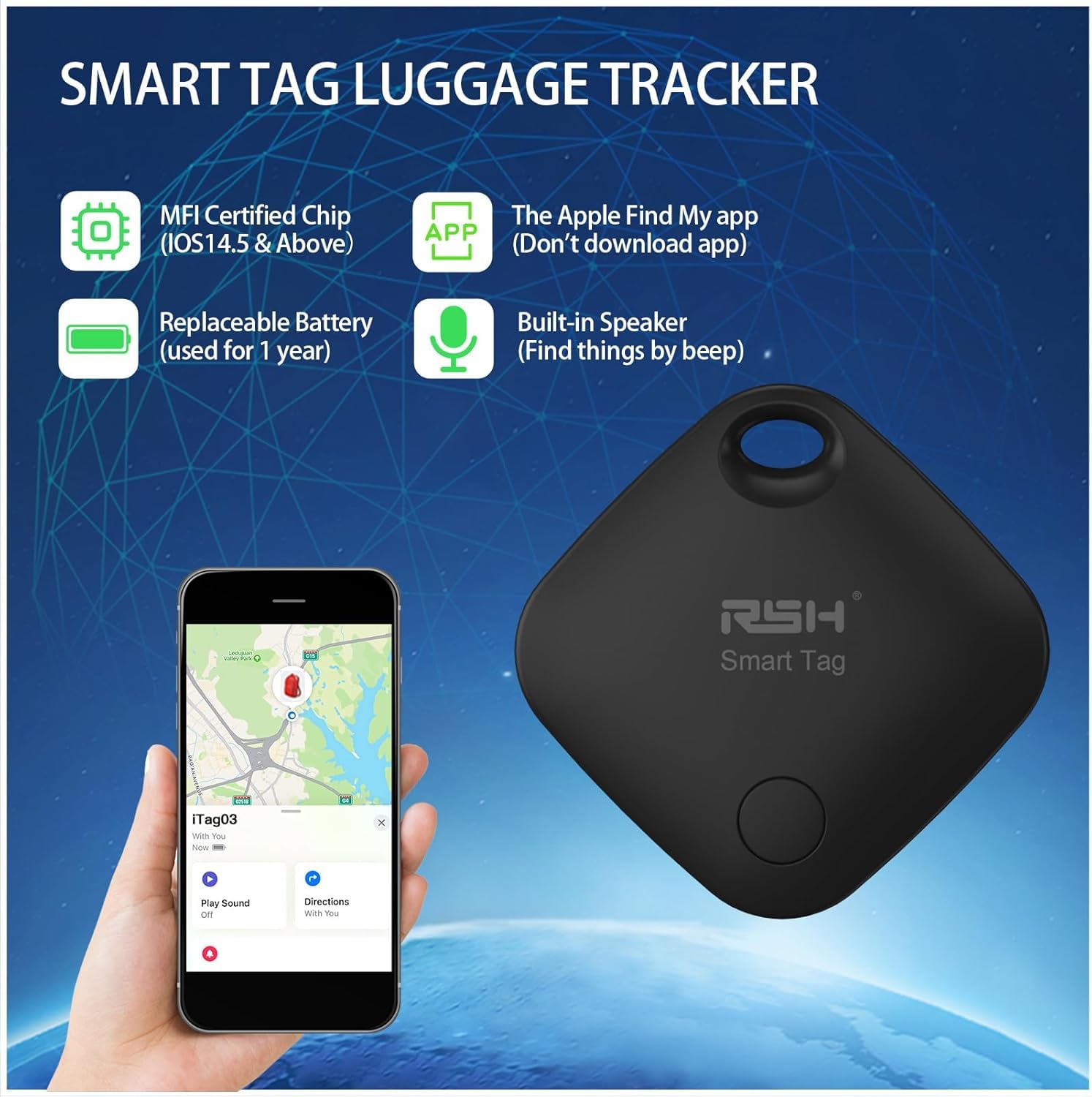 Air Tags 4 Pack Bluetooth Luggage Tracker Tags Works With Apple Find My, Key Finder And Item Locator For Luggage, Backpack, Suit