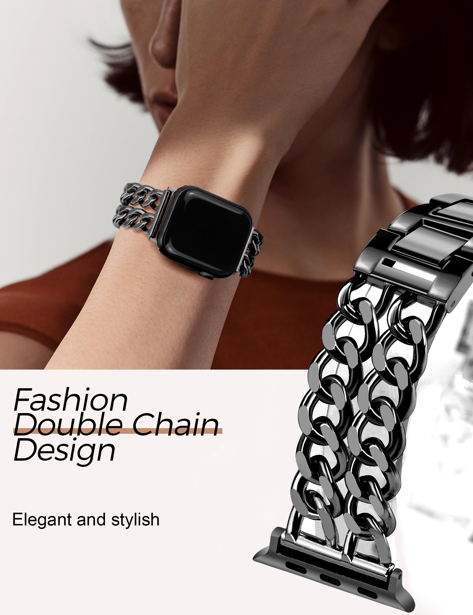 Jr.Dm Black Watch Bands For Women Compatible With Apple Watch Band 38Mm 40Mm 41Mm 42Mm (S10) Adjustable Metal Band Cowboy Steel