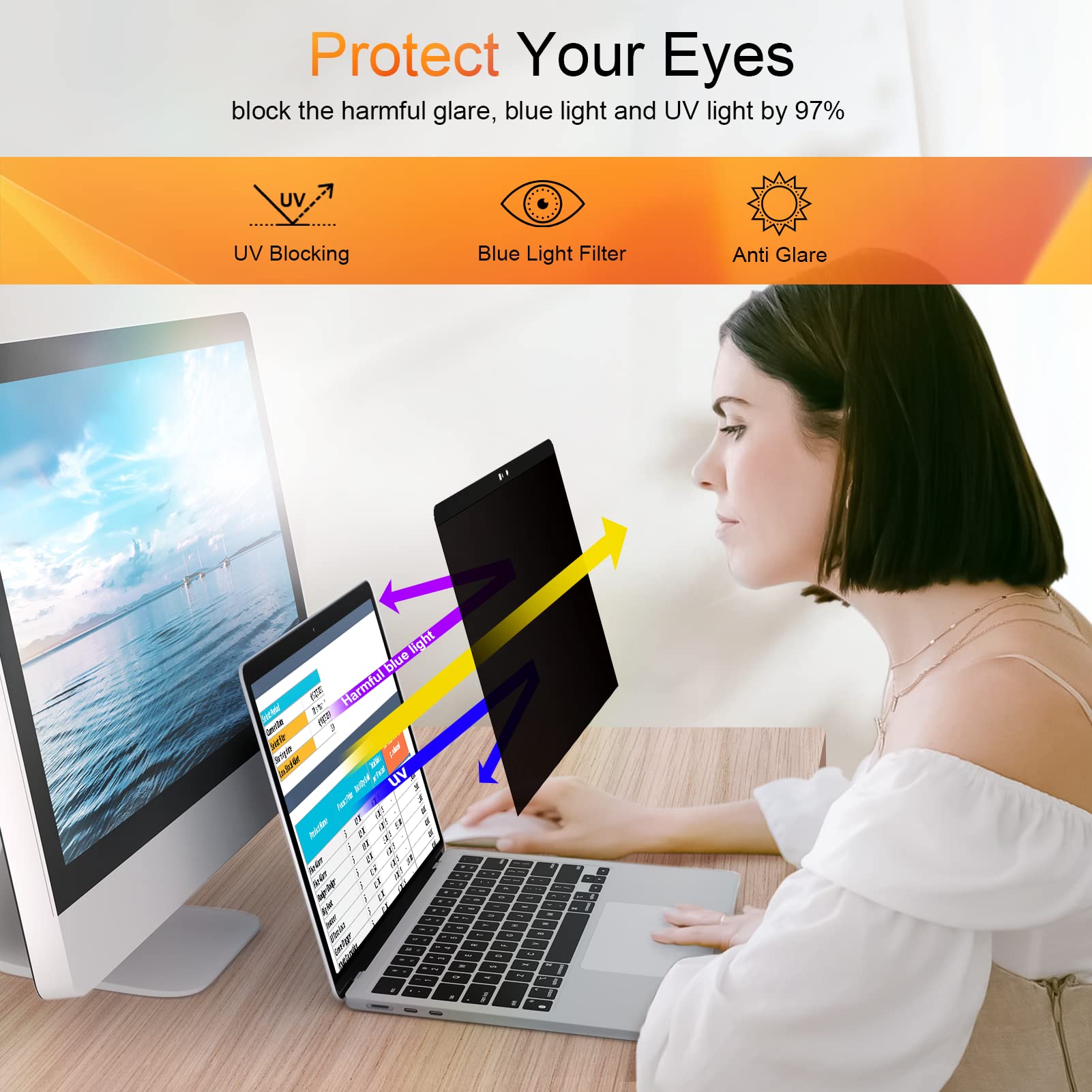 Mamol Privacy Screen Macbook Pro 16 Inch 2019 (A2141), Magnetic Removable Anti Glare Blue Light Filter Privacy Screen Protector