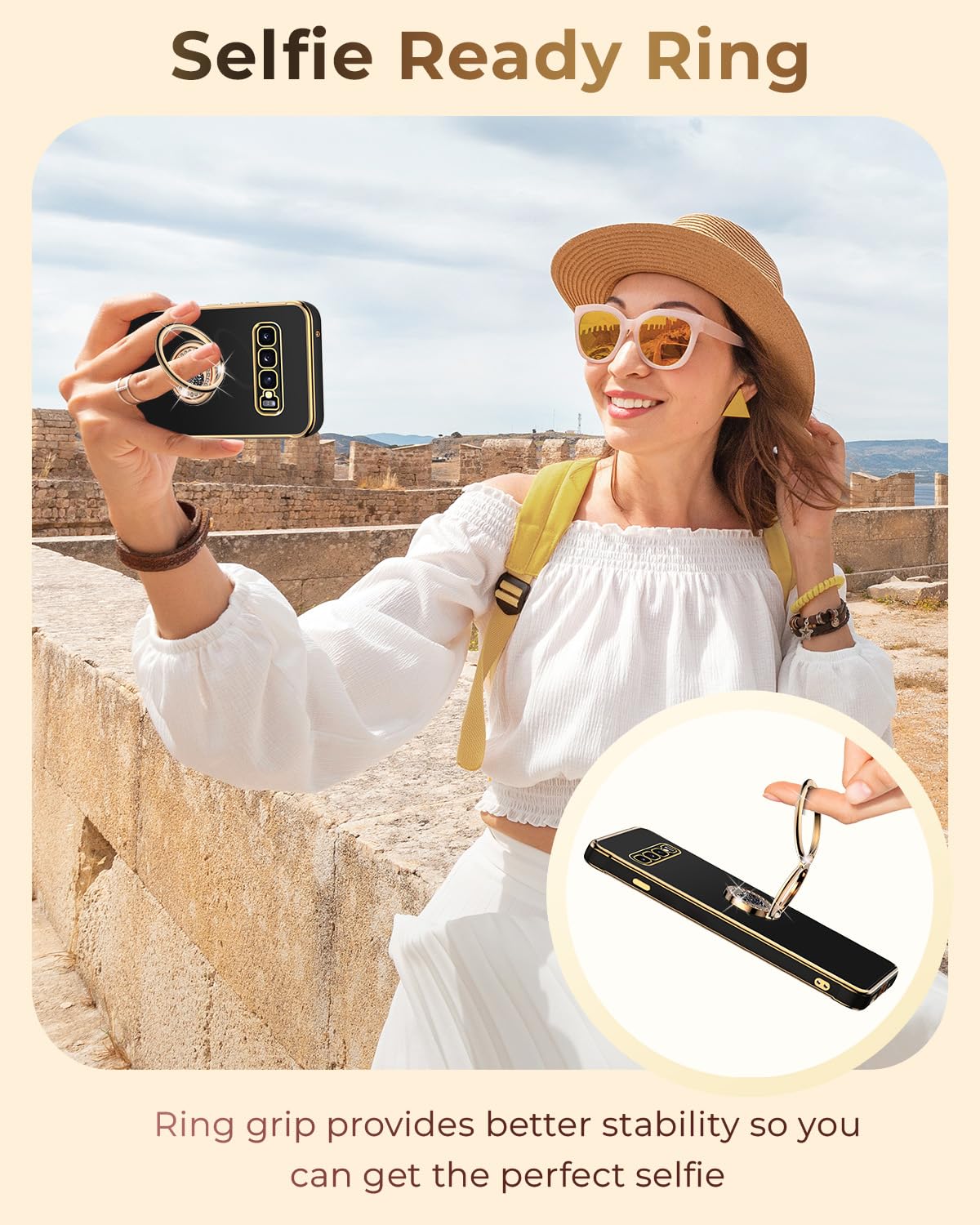 Xyz For Galaxy S10 Plus Case With Stand, For Samsung Galaxy S10 Plus Case With Double Ring,Women Girls Cute Love Heart Luxury Bl