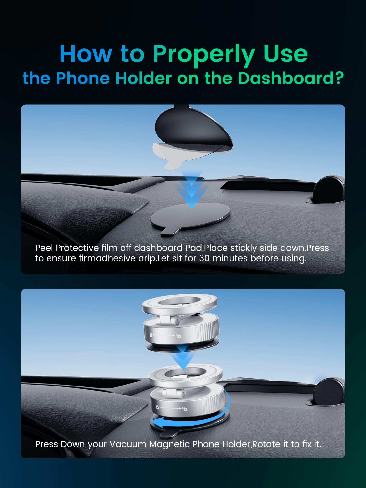 Vacuum Magnetic Phone Holder For Magsafe,Foldable Metal Suction Cup Phone Mount,360 Rotatable Phone Mount For All Smartphones &