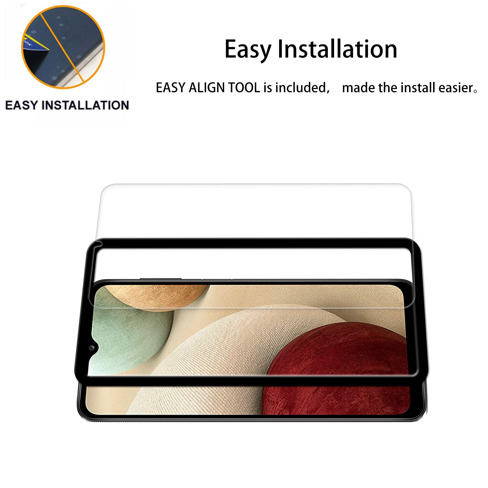 Hkkais Easy Alignment Frame Designed For Samsung Galaxy A12 Tempered Glass Screen Protector 2 Pack Camera Lens Protector Film 2