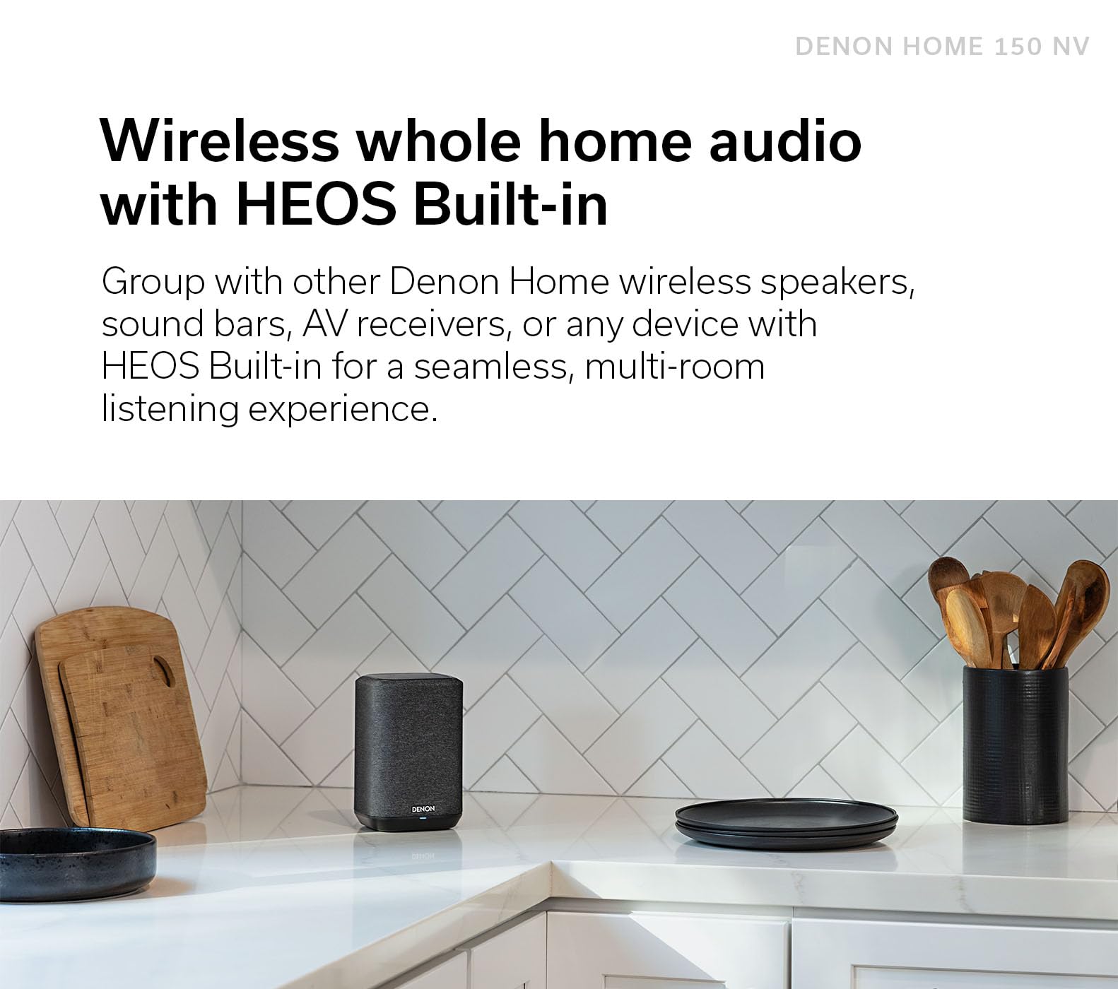 Denon Home 150 Nv Wireless Speaker (Black), 1'' Tweeter, 3.5'' Woofer, Home Speaker With Heos Built In, Airplay 2, And Bluetooth