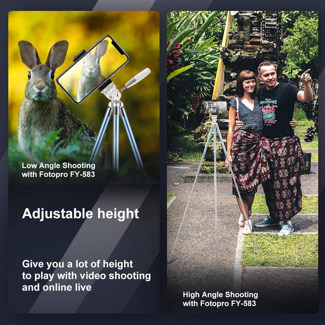 Fotopro Phone Tripod 40 Inch Lightweight Travel Tripod For Camera And Phones, With Portable Phone Mount, Camera Tripod Stand For