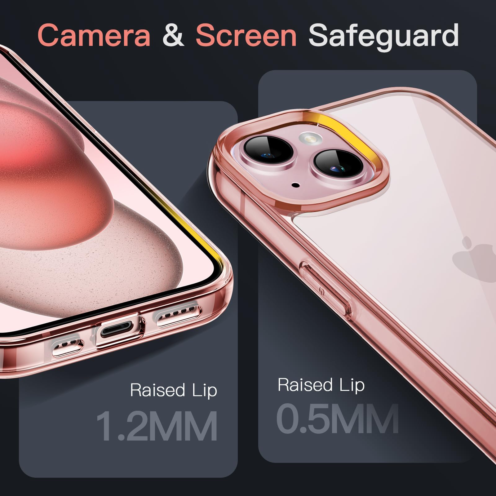 Jetech Case For Iphone 15 6.1 Inch, Non Yellowing Shockproof Phone Bumper Cover, Anti Scratch Clear Back (Rose Gold)