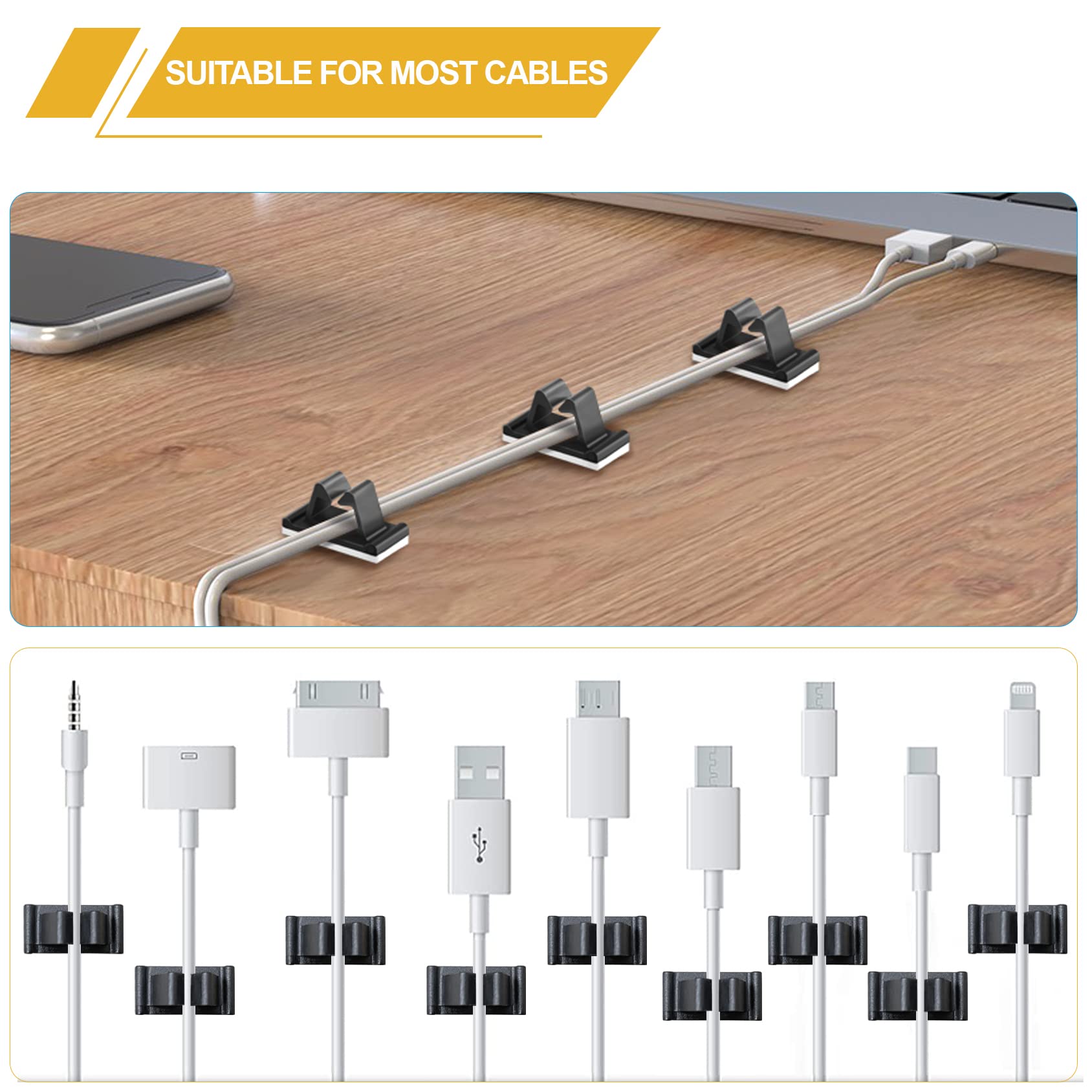 M Cable Clips Nylon Black, Electrical Cable Management Adhesive Wire Rope Clamp Usb Charging Cord Organizer For Desk Car Dash Ca