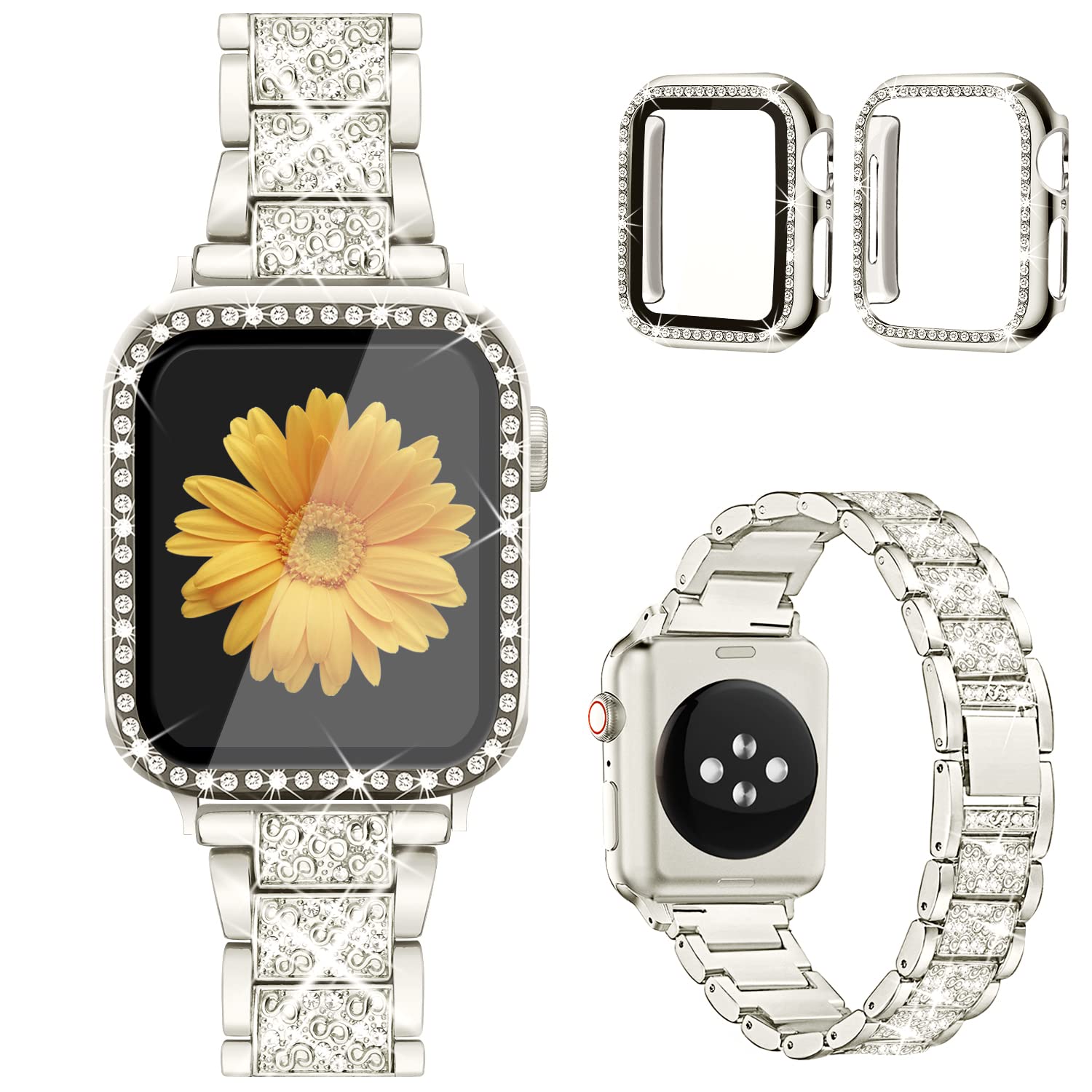 Mesime Compatible For Apple Watch Band With Screen Protector Case, Jewelry Replacement Bands 46Mm 45Mm 44Mm 42Mm 41Mm 40 Mm 38Mm