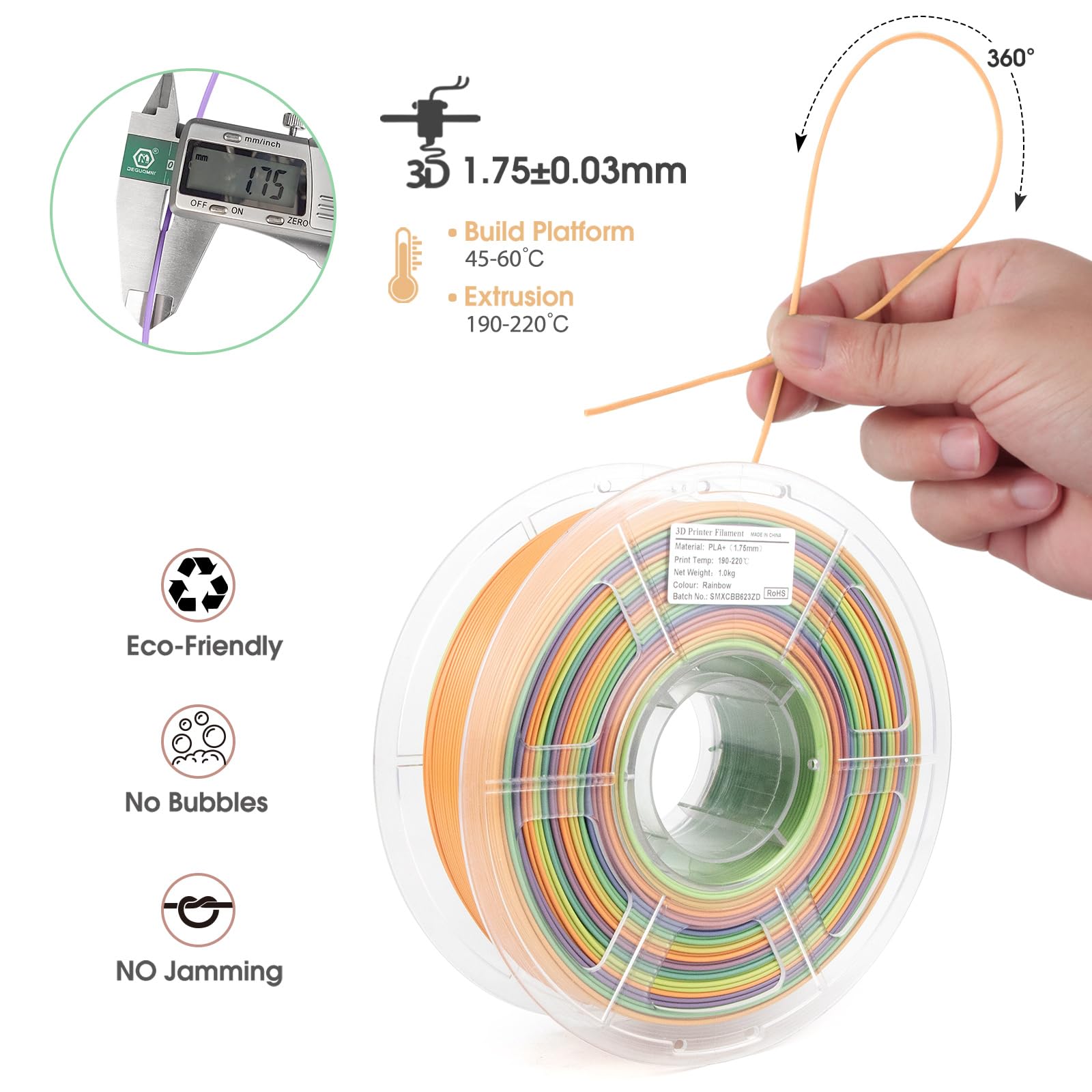 Isanmate Pla+ Filament 1.75 Mm Rainbow Filament, 3D Printer Filament Rainbow Pla, Color Change Filament Dimensional Accuracy +/