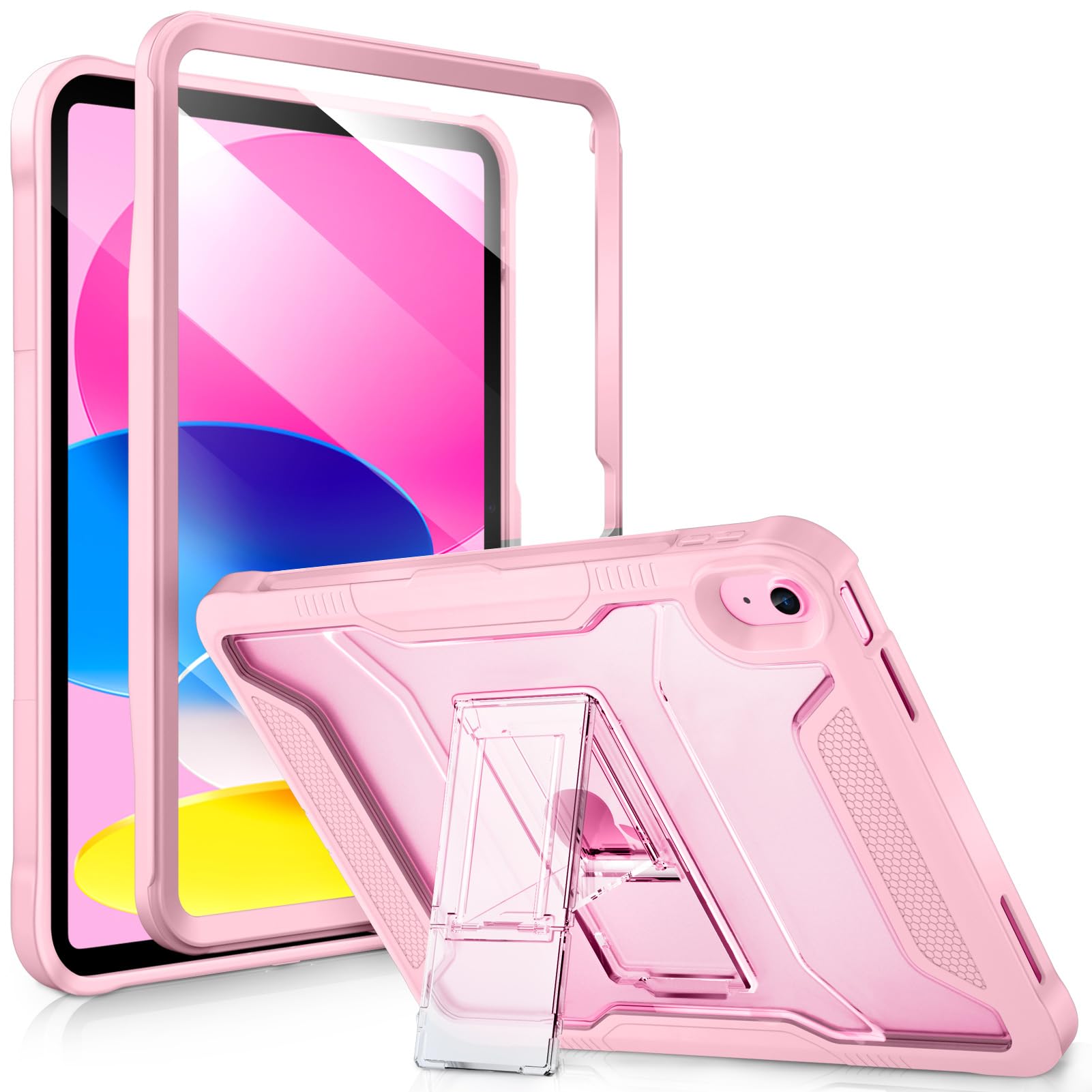 Vikesi For Ipad 10Th Generation Kickstand Protective Case 2022,Ipad 10.9 Inch Shockproof Cover With Matte Frosted Back   Pink