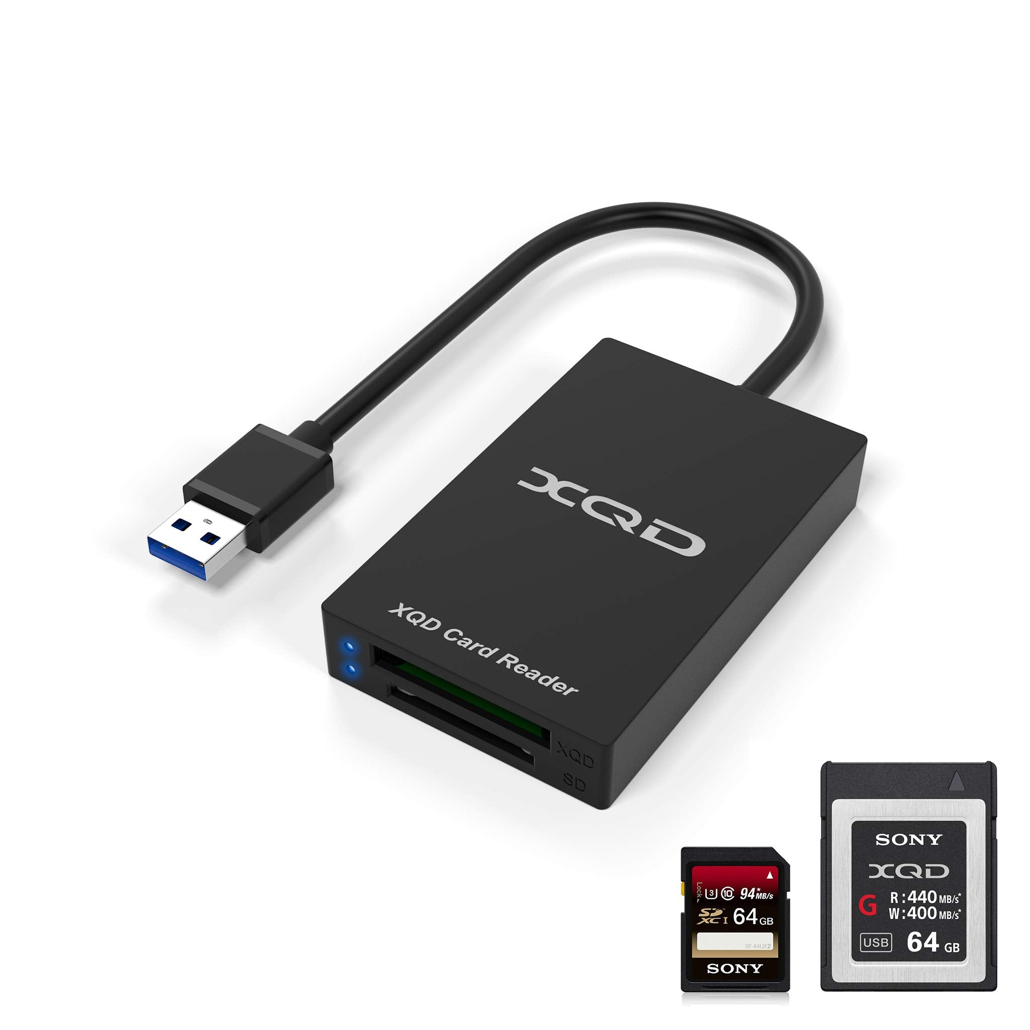 Xqd Card Reader, Usb 3.0 Xqd/Sd Card Reader Dual Slot Memory Card Reader 5Gpbs Super Speed Support Sony G/M Series, Lexar 2933X/1400X Usb Mark Xqd Card,Sd Card For Windows/Mac Os