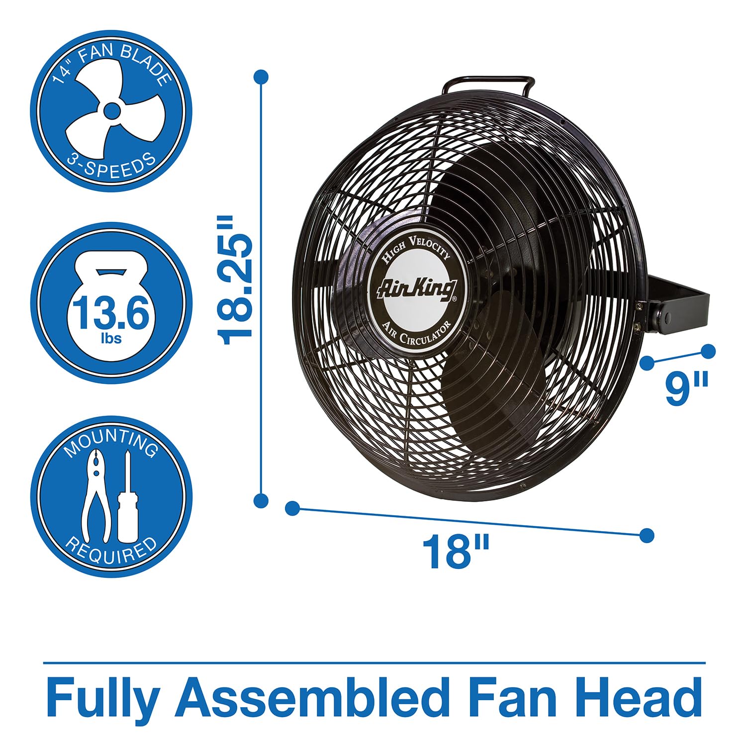 Air King 9314 14 Inch Industrial Grade High Velocity Multi Mount Fan,Black