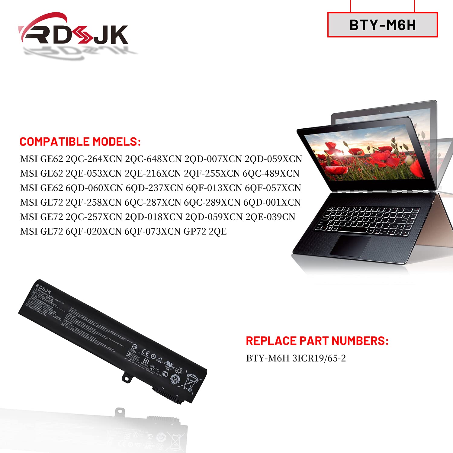 Bty M6H Laptop Battery For Msi Ge72 2Qc 2Qd Gl62 Gl62M Gl72 Gl62 6Qd 030Fr Gl62 6Qc Ms 16J2 Ge62 Ge62Vr Ge63 Ge63Vr Gp62 Gp72 Gp