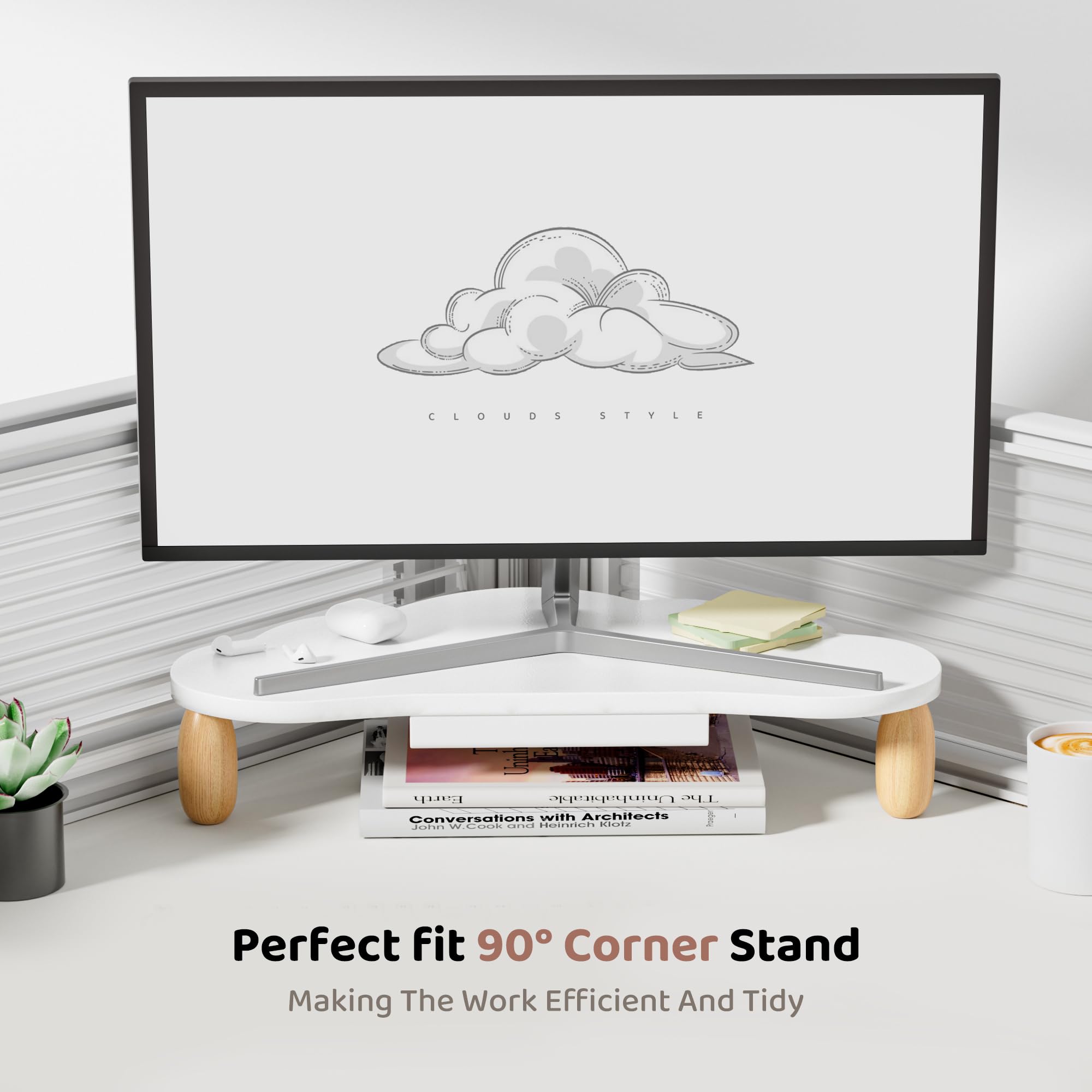 Afooyo Monitor Stand Riser,Cloud Shaped Sturdy Wood Computer Monitor Stand Wirh Drawer, Monitor Stand Riser, Multi Purpose Deskt