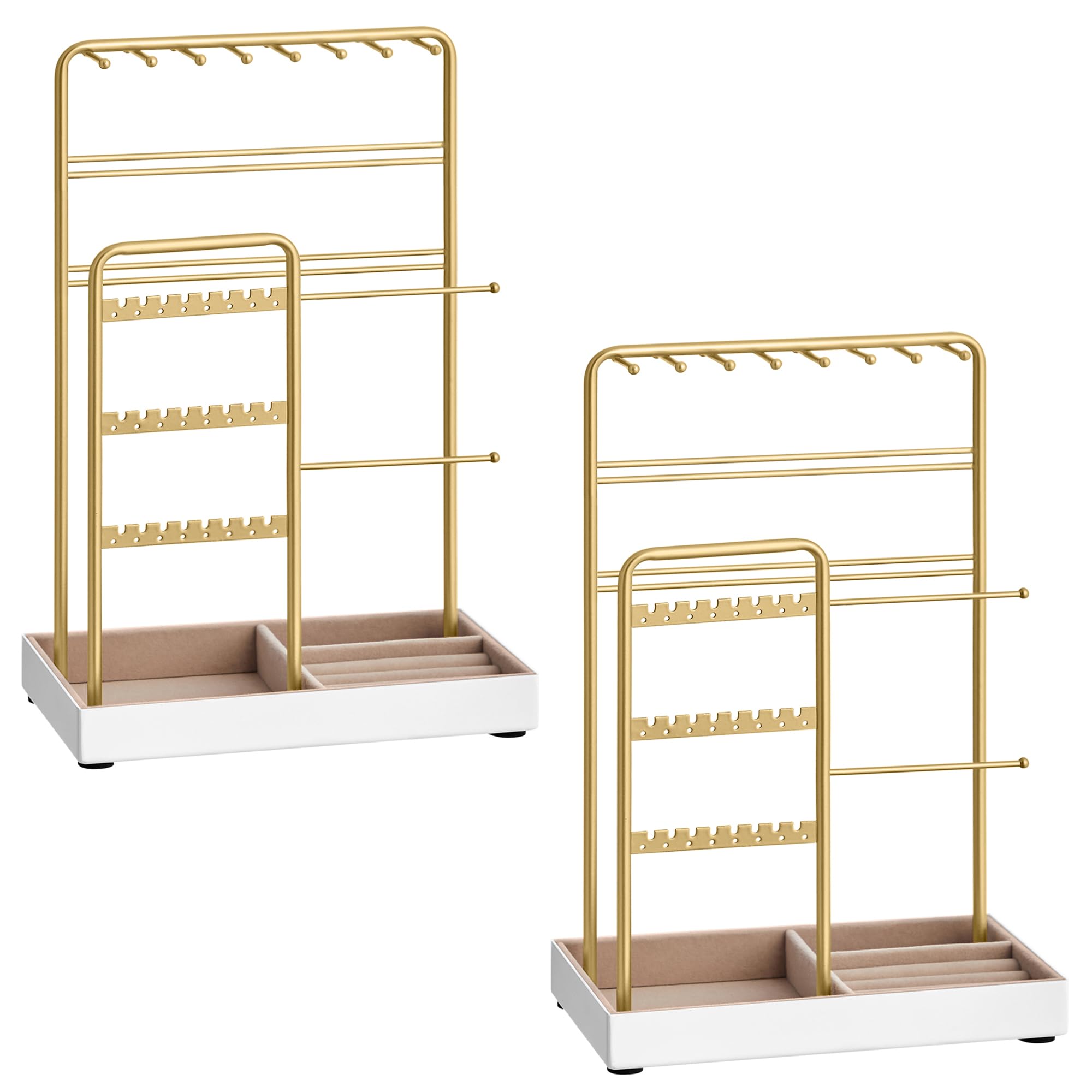 Songmics Set Of 2 Jewelry Holders, Jewelry Organizers Display Stands With Metal Frame, Velvet Tray, Necklace Earring Bracelet Ho
