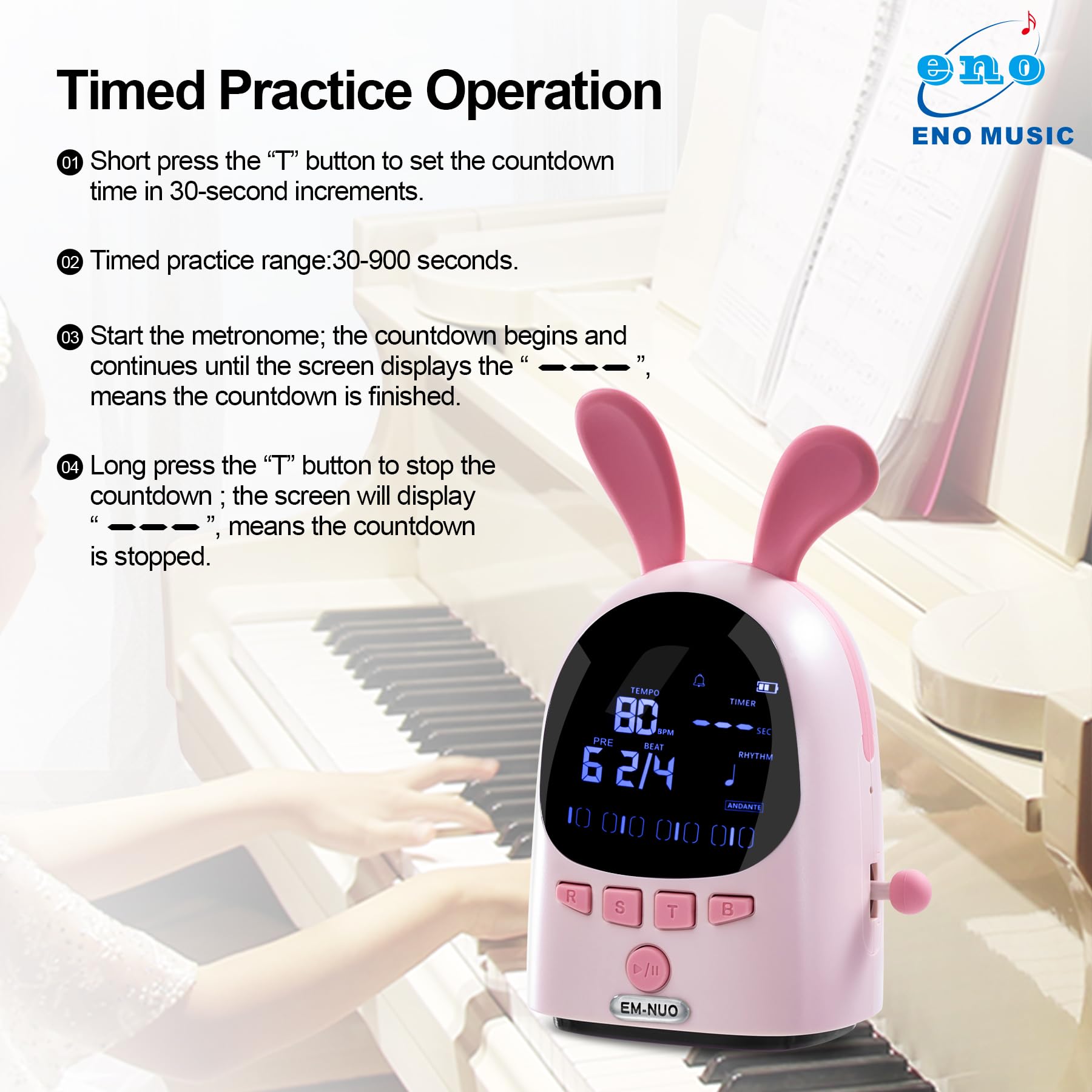 Eno Music Easy Control Rechargeable Electric Metronome For Acoustic Guitar Violin Ukulele Players With Big Sound