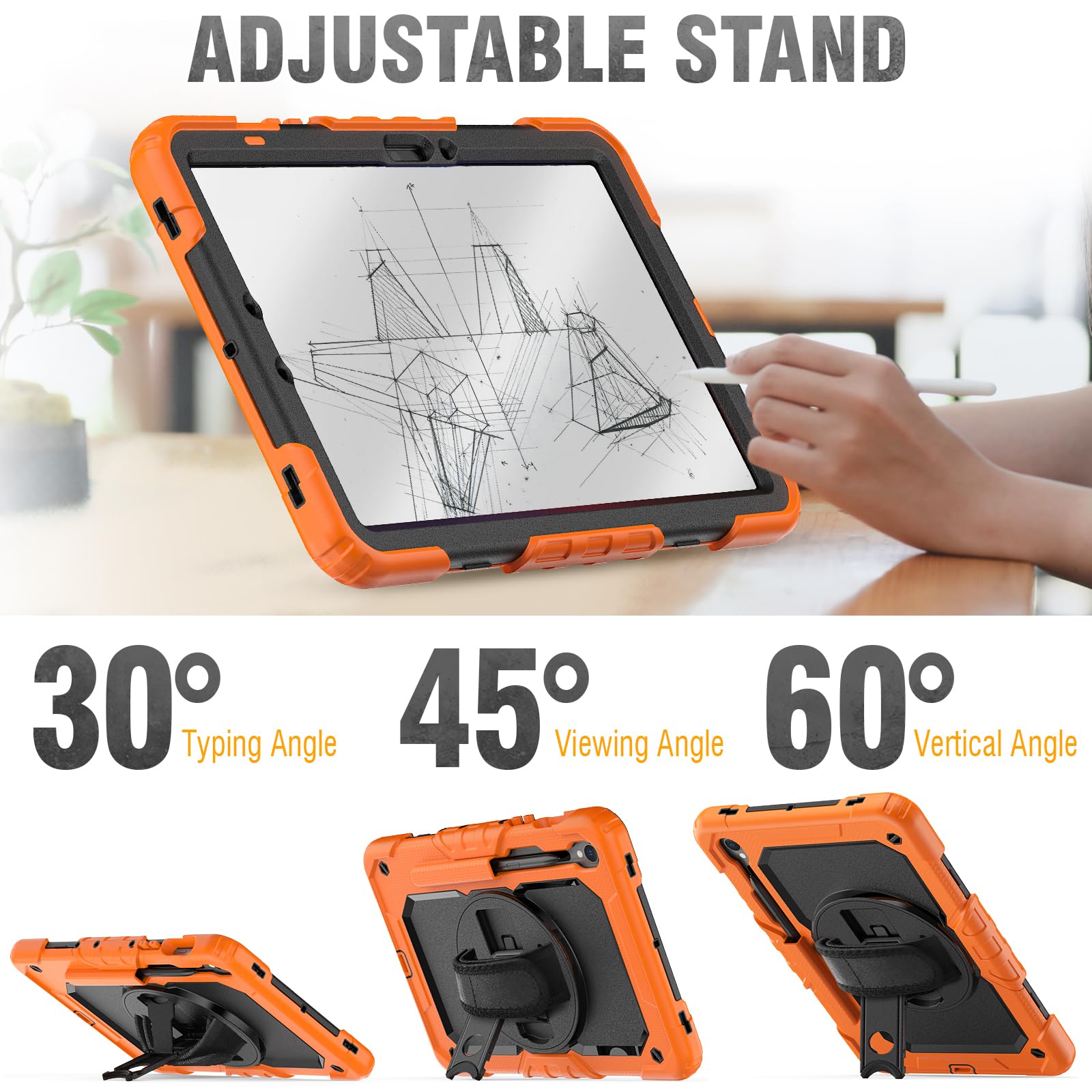 Hxcaseac Protective For Galaxy Tab S9 / S9 Fe 5G Case With Hand Strap/Screen Protector/Pen Holder, Heavy Duty Shockproof Samsung