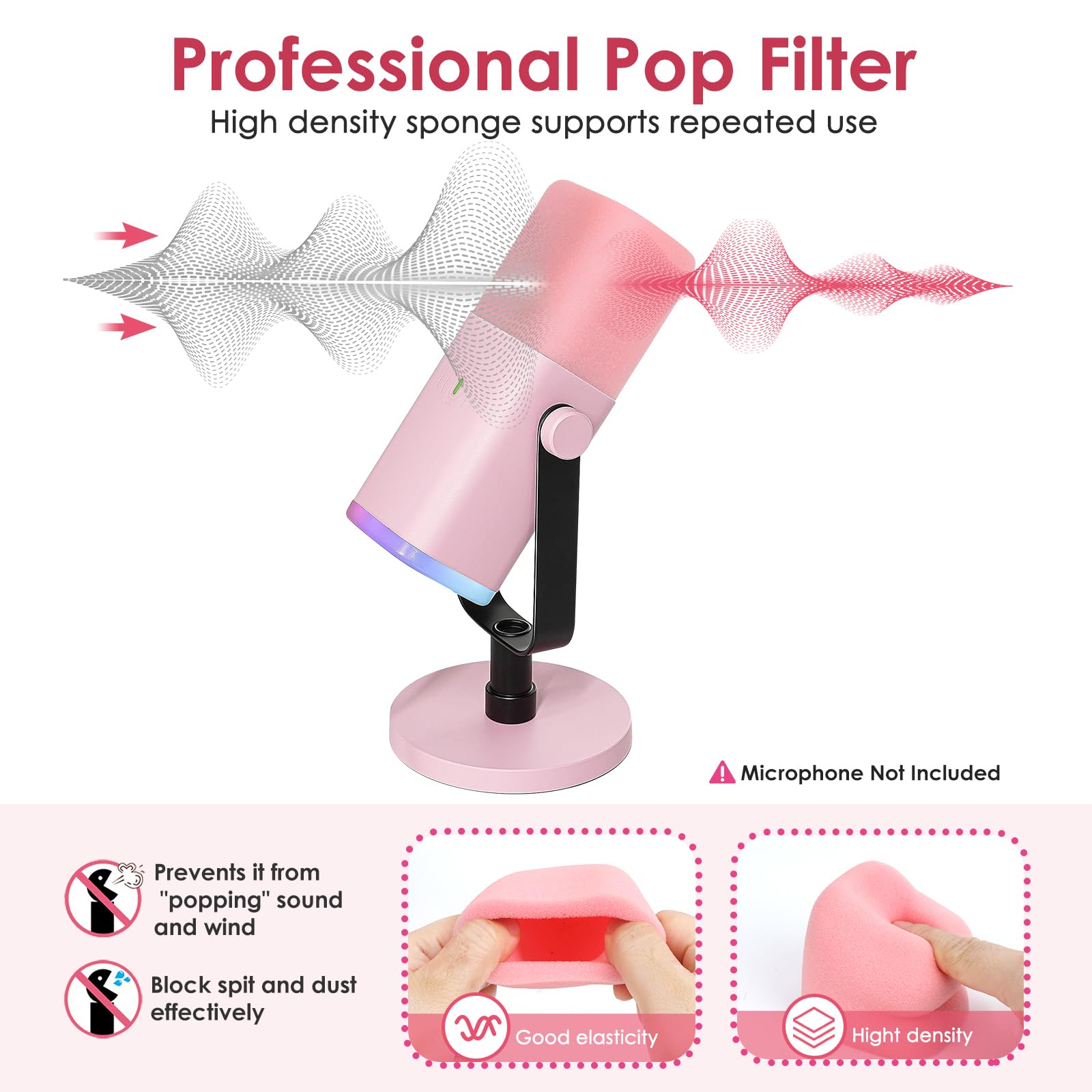 YOUSHARES Pop Filter for Fifine AM8 - Pink Foam Mic Cover, Professional Windscreen to Improve Sound Quality