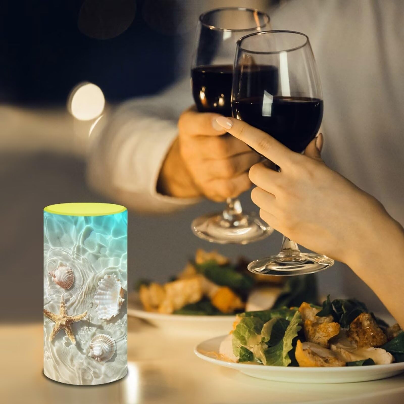 Poceacles Beach Starfish Seashell Flameless Candle Battery Powered With Remote Control 12 Colors 4/8 Hours Timer Led Night Light