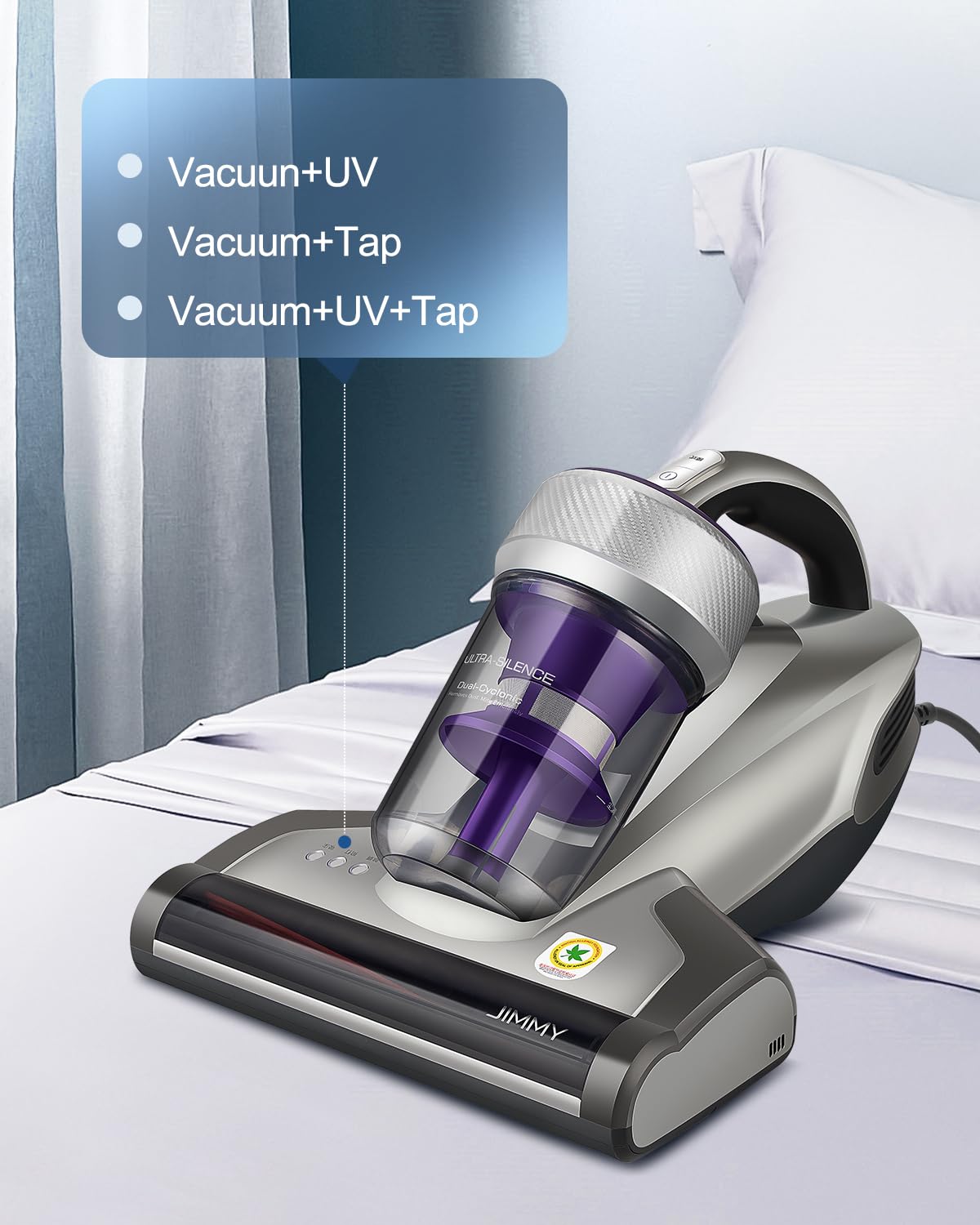 Jimmy Mattress Vacuum Cleaner, Anti Allergen Bed Vacuum Cleaner With Uv C Light & High Heating Tech, 14Kpa Suction 480W Powerful