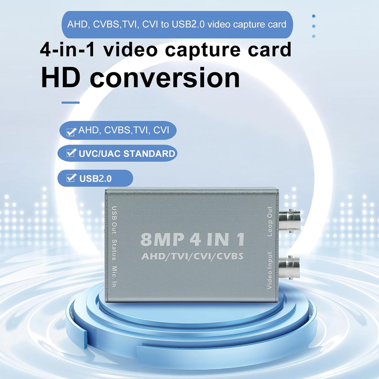8Mp 4-In-1 Video Capture Card Ahd To Usb Tvi Cvi Input And Output 1080 60Fps Bnc Signal Display On Monitor/Hdtv With Hdmi Input,