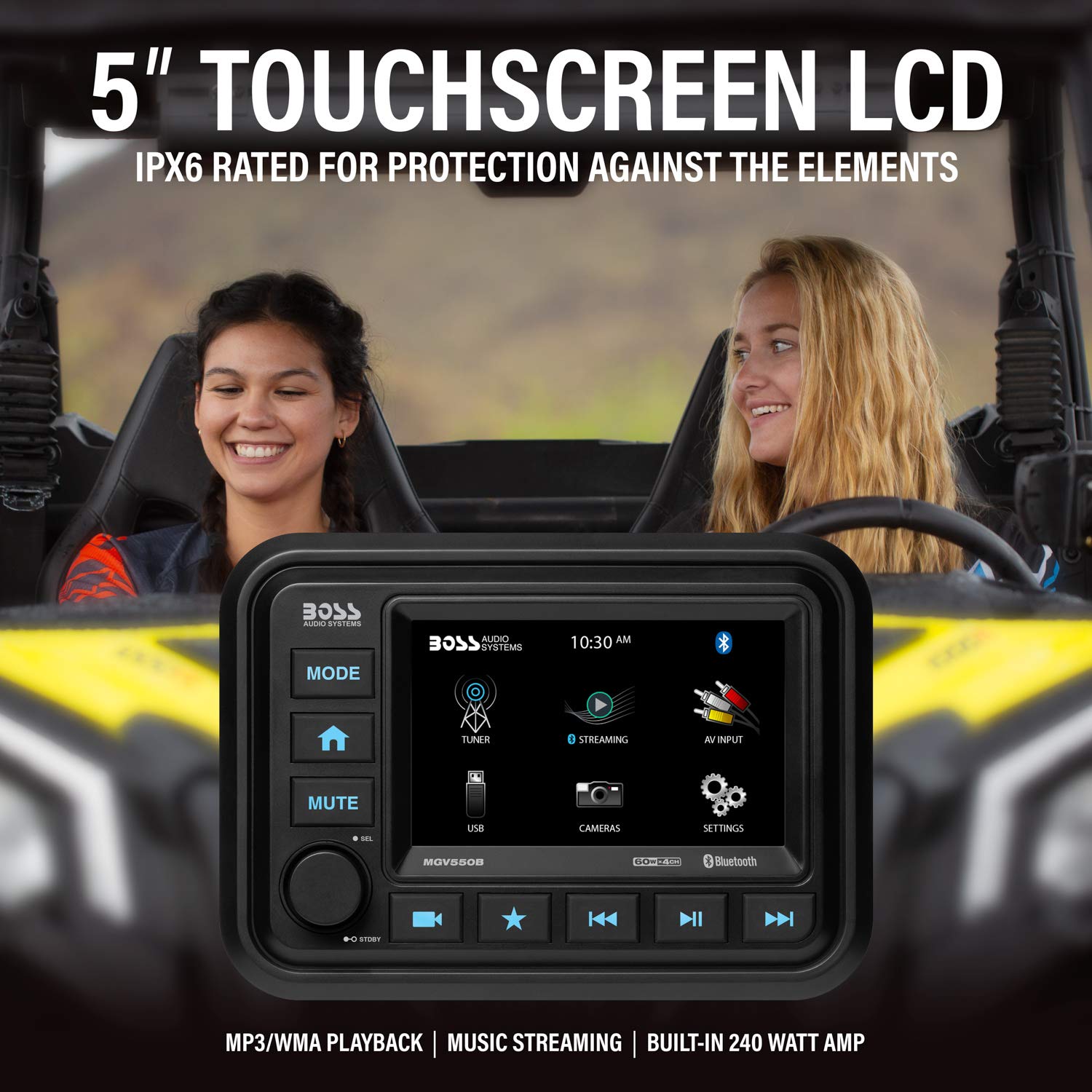 Boss Audio Systems Mgv550B Marine Gauge Receiver   Weatherproof, 5 Inch Touchscreen, Built In Amplifier, Bluetooth, Digital Medi