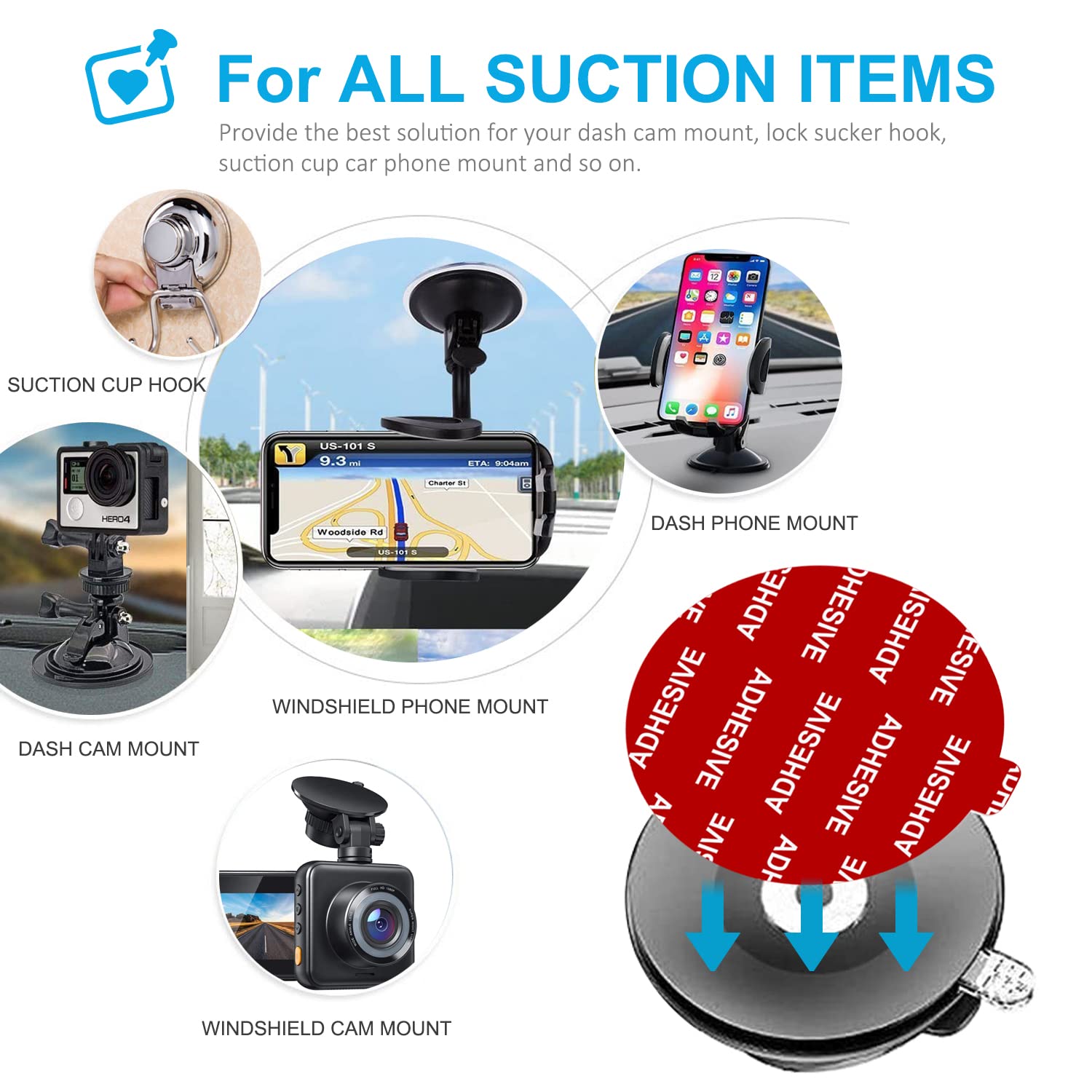 Pkyaa Dashboard Pad Mounting Disk Sticky Adhesive Replacement Kit, 3Pcs 2.76'(70Mm) Circle Heat Resistant Double Sided Stickers For Suction Cup Car Phone Holder Disc & Windshield Dash Cam